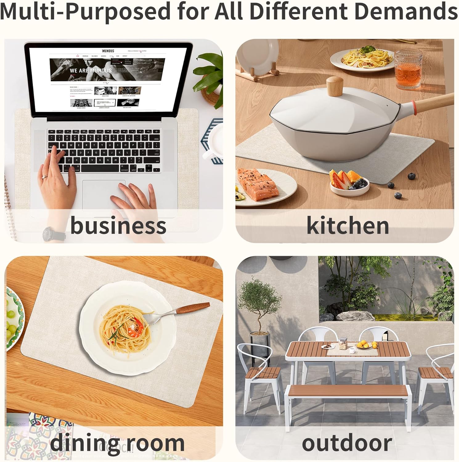 Maxpearl Faux Leather Placemats Set of 6 - Waterproof - Wipe Clean - Heat Resistant - Anti Slip Dining Table Place Mats, Suitable for Indoor & Outdoor Use, 17’’×12’’, Beige - Image 7