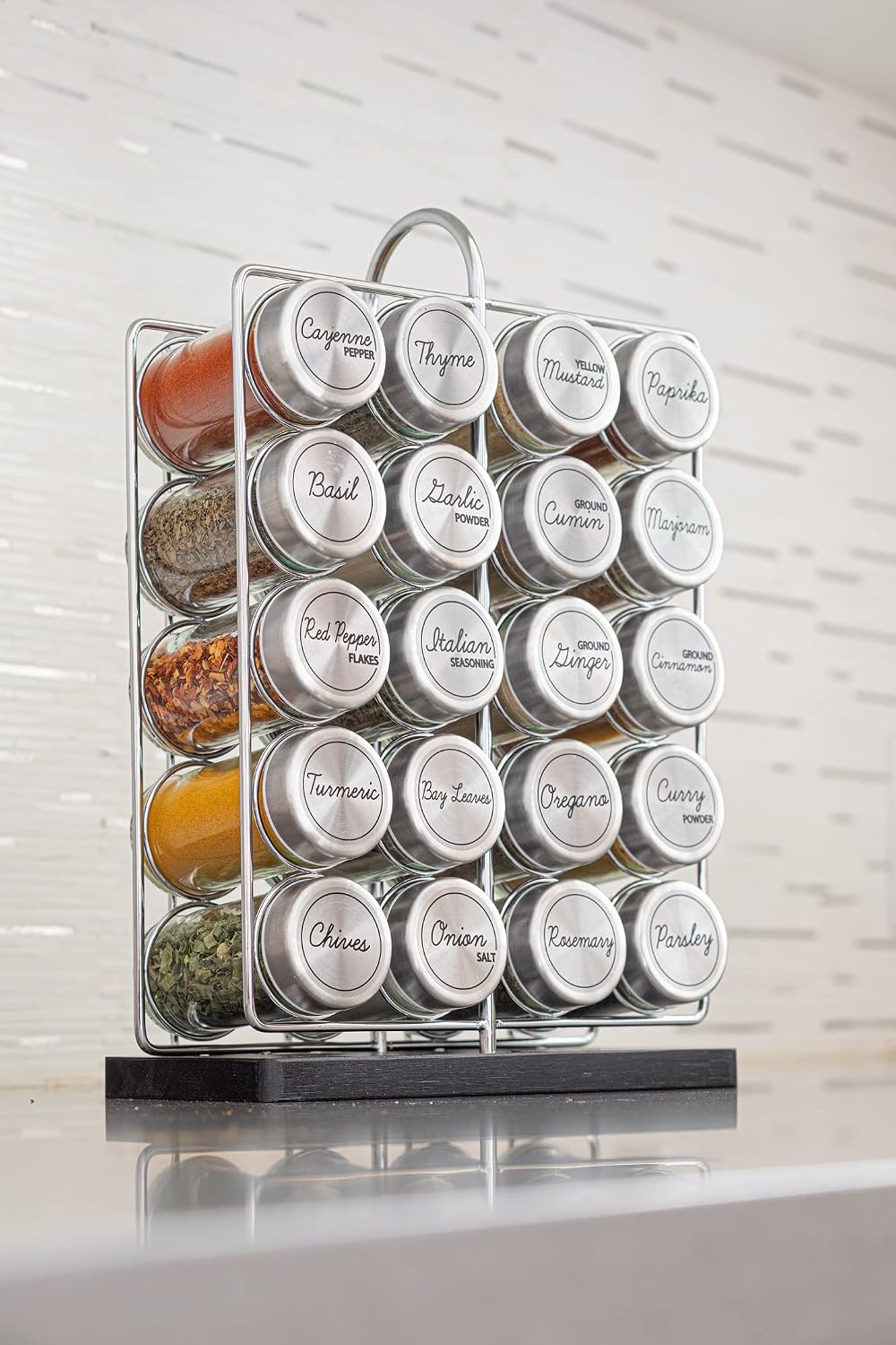 Orii 20 Jar Spice Rack Stainless Steel with Spices Included - Standing Rack Shelf Holder & Countertop Spice Rack Tower Organizer for Kitchen Spices - Image 8