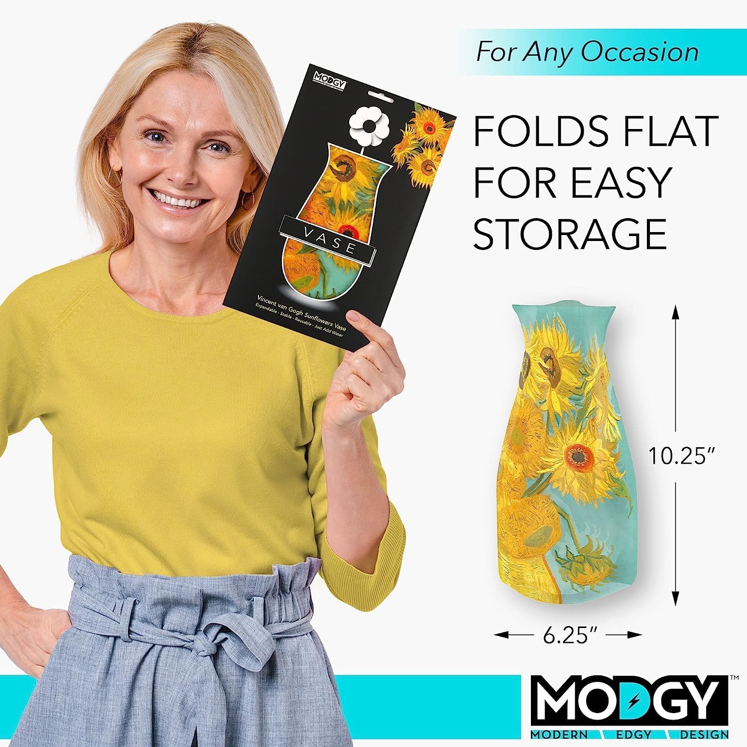 MODGY Collapsible and Expandable Plastic Flower Vase, Unbreakable, Foldable, Decorative Modern Centerpieces, Table Decorations, Van Gogh Sunflowers, 1 Pack - Image 6