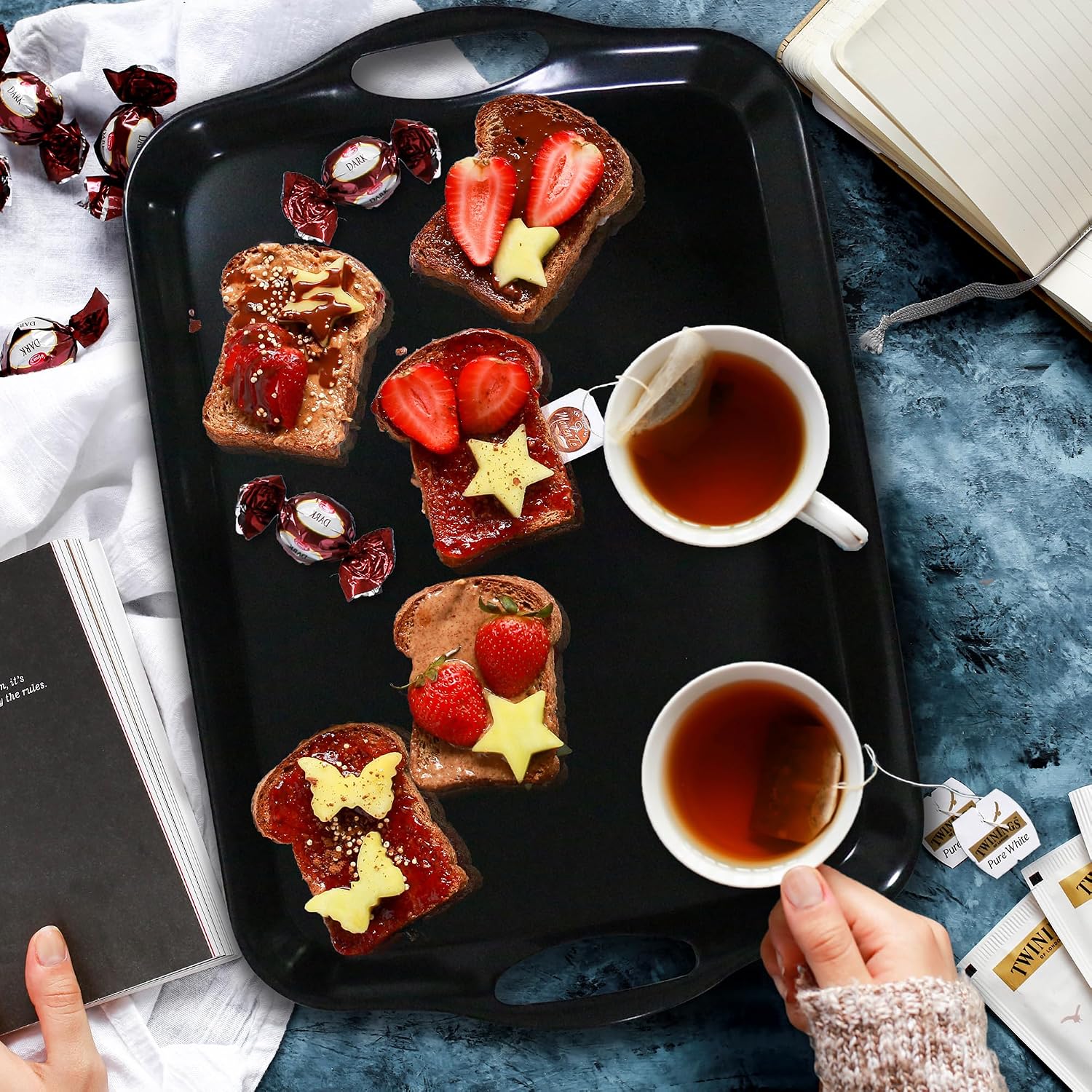 Czlizdyt 17.5 x 12’’ Large Melamine Serving Tray with Handles, Set of 2 Rectangular Melamine Serving Platters, Dishwasher Safe Trays for Eating, Appetizer, Charcuterie, Snack, Fruits, Desserts, Black - Image 5