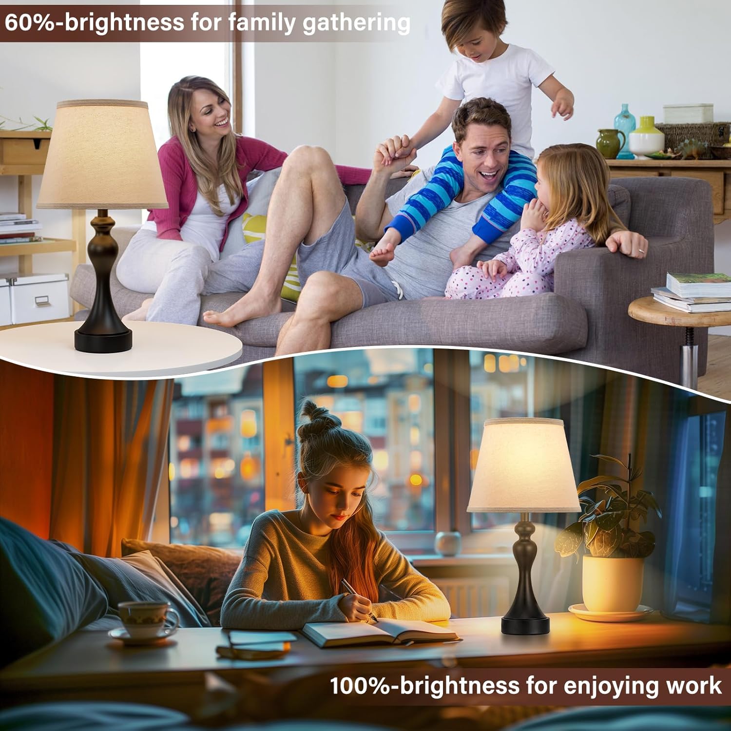 Seealle Touch Lamps for Nightstand - Bedside Lamps Set of 2, 3 Way Dimmable, USB C+A for Bedroom & End Tables (LED Bulbs Included) - Image 5