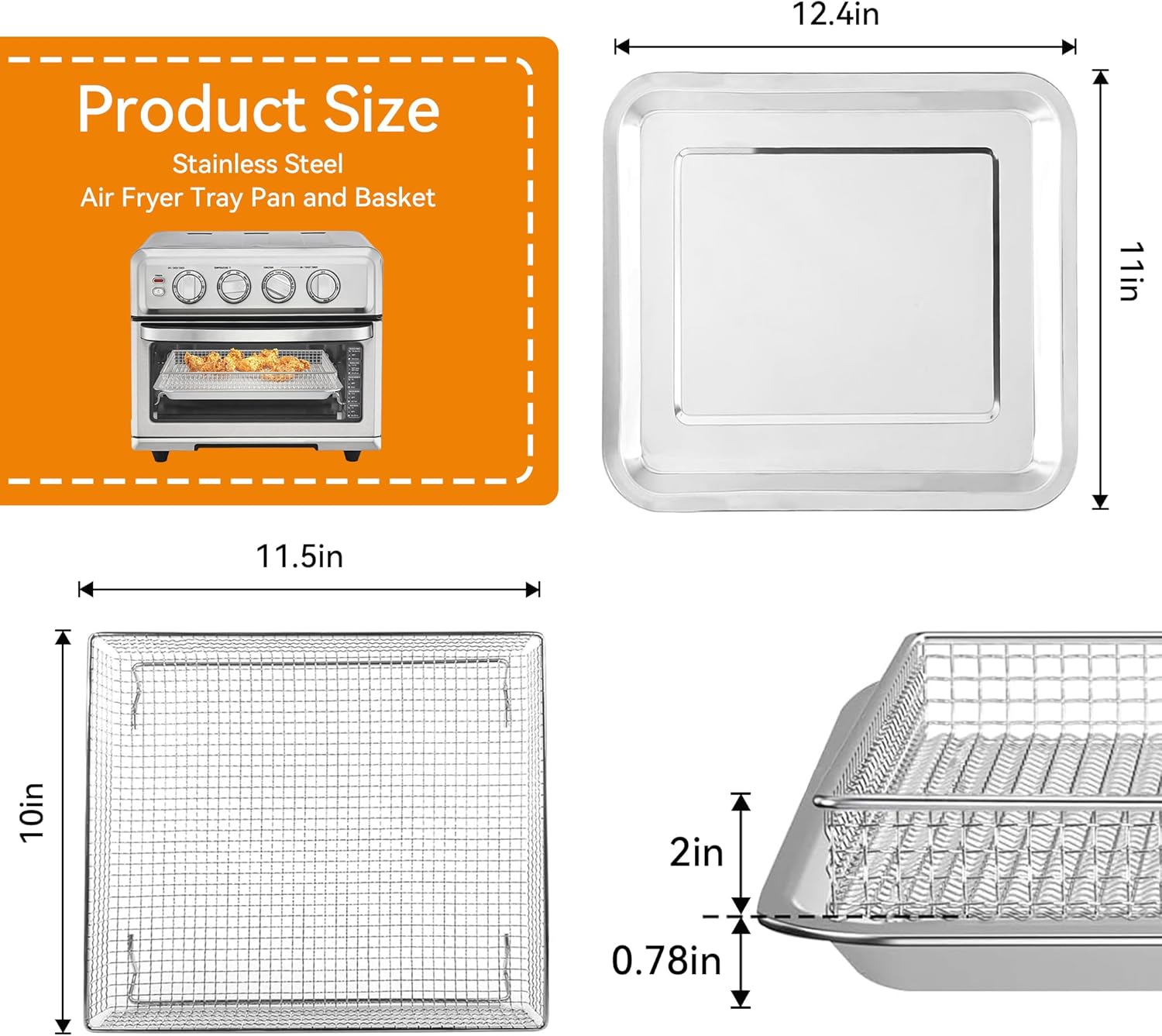 Baking Sheet Pan for Cuisinart Toaster Oven Tray,air fryer tray replacement | 12.4"x11"Stainless Steel for Cuisinart Air Fryer TOA-060/065/070,Toaster Oven Accessories,Cookie & Bread Baking Pan 2 PCS - Image 2