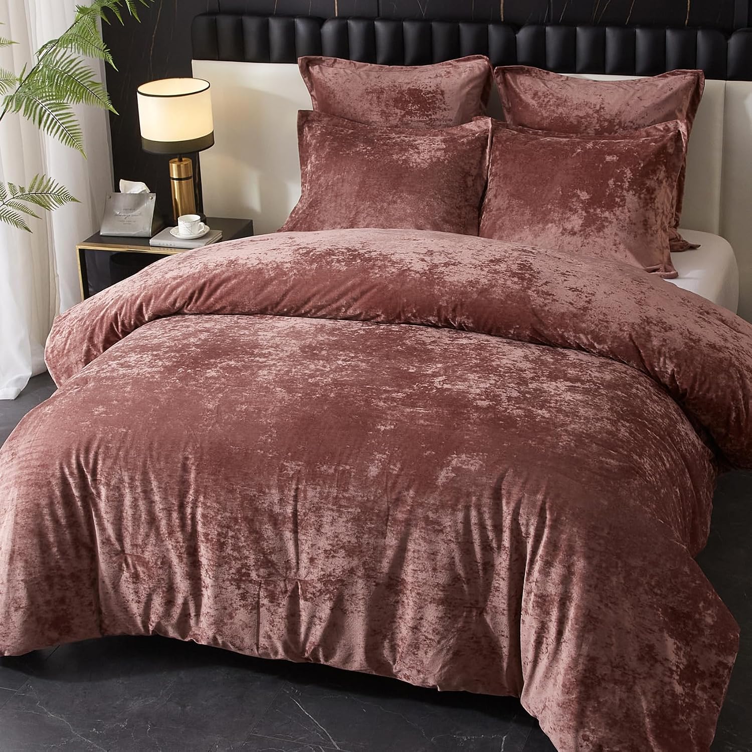 Ivellow Crushed Velvet Comforter Set Queen,Set, 5pcs Ultra SoftPink Luxury Cozy Flannel Queen Size (1 Comforter,2 Pillow Shams, 2 Euro Blush Pink - Image 2