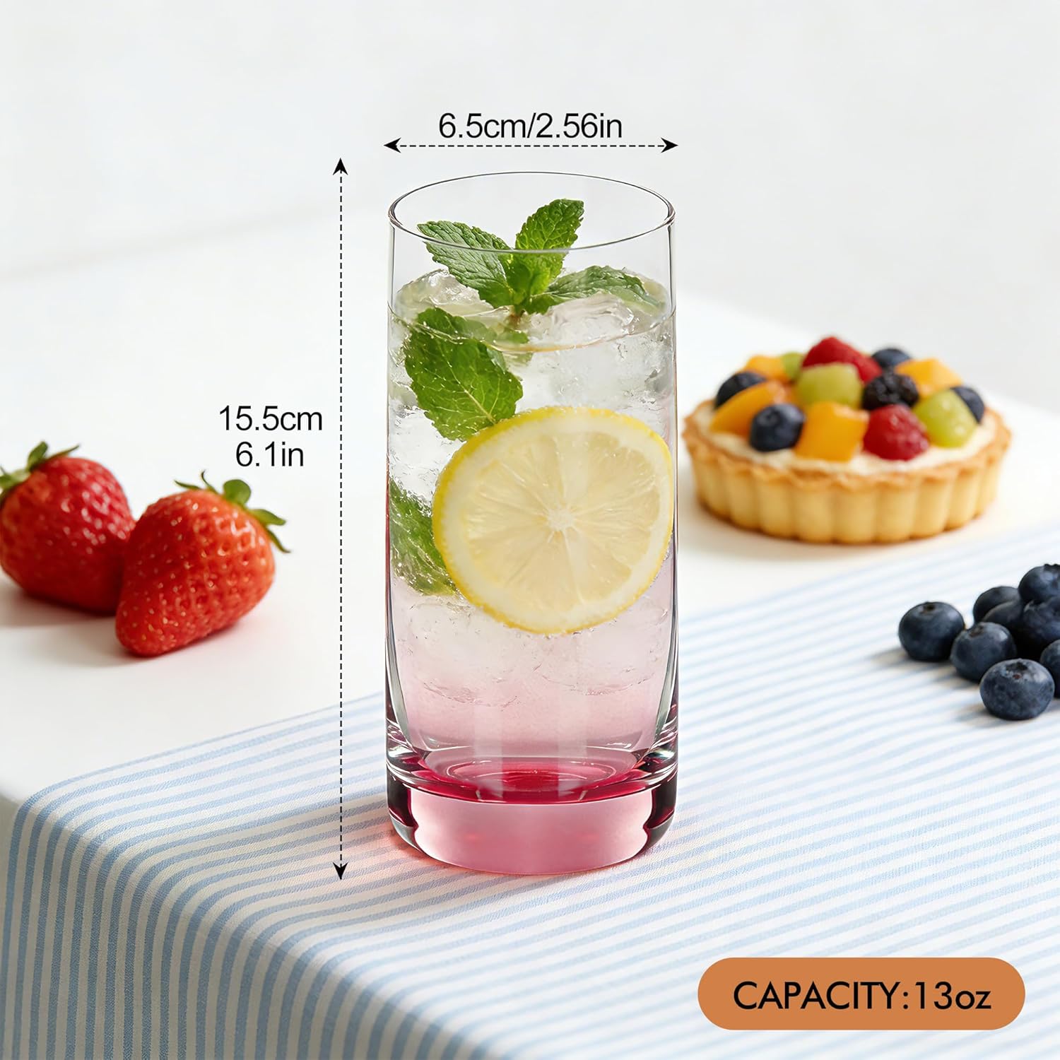 Colored Highball Glasses Set of 6,13oz Drinking Glass Cups for Mixed Drink Cocktail, Beer, Mojito, Water and Juice,Thick Tall Crystal Glassware for Kitchen, Restaurant, Home Bar and Parties - Image 2