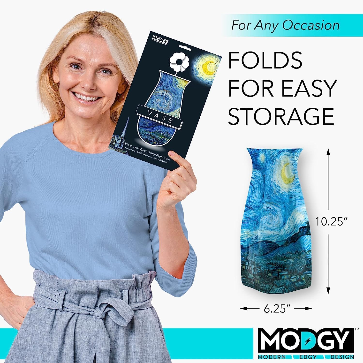 MODGY Collapsible and Expandable Plastic Flower Vase, Unbreakable, Foldable, Decorative Modern Centerpieces, Table Decorations, Van Gogh Starry Night, 1 Pack - Image 6