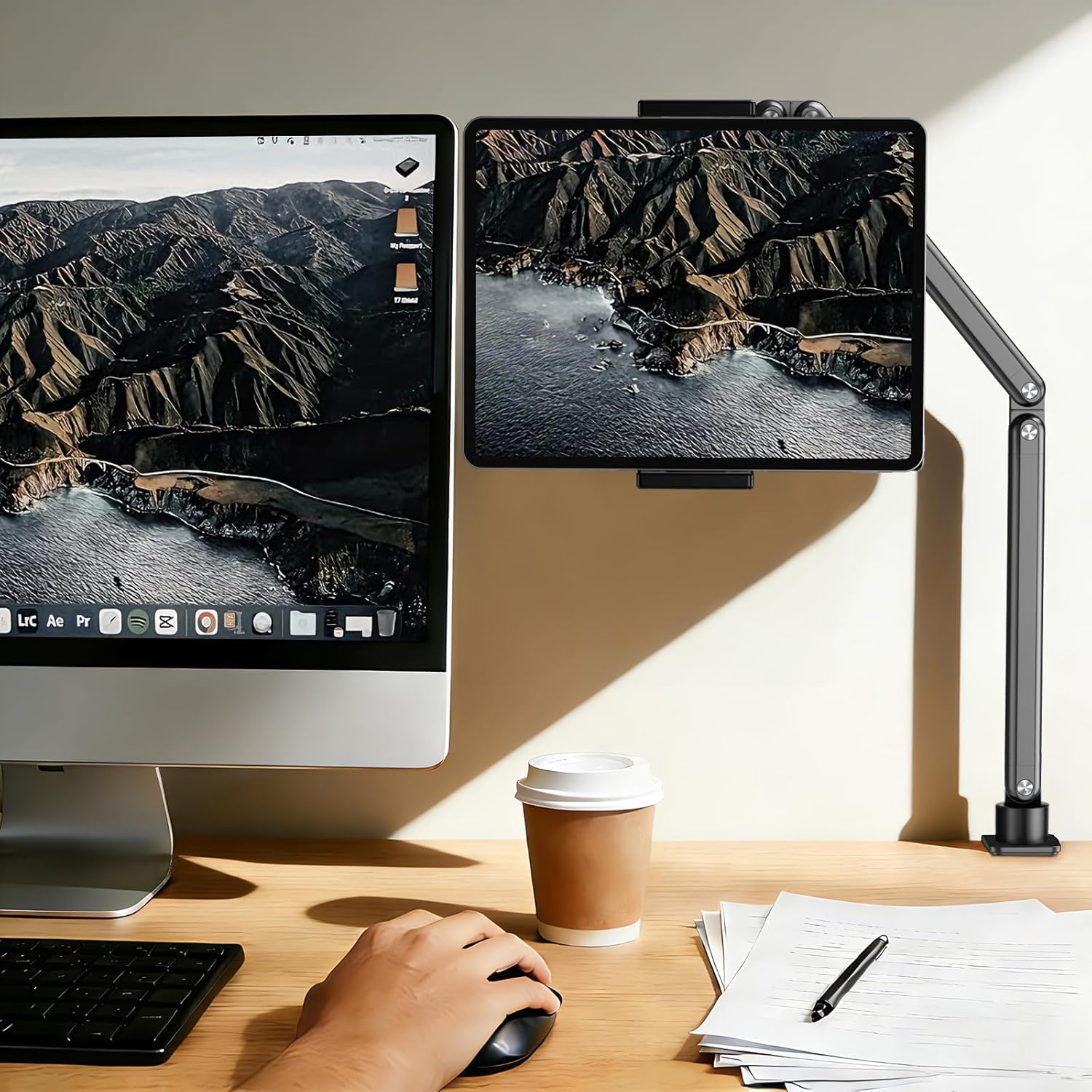 Urmust Tablet Stand for Desk, Adjustable iPad Holder for Bed, 360° Rotation, Sturdy Aluminum Tablet Arm Mount for 4.7"-15.6" iPad Pro/Air/Mini, iPhone, Galaxy Tab, for Kitchen, Work, Video Call - Image 4
