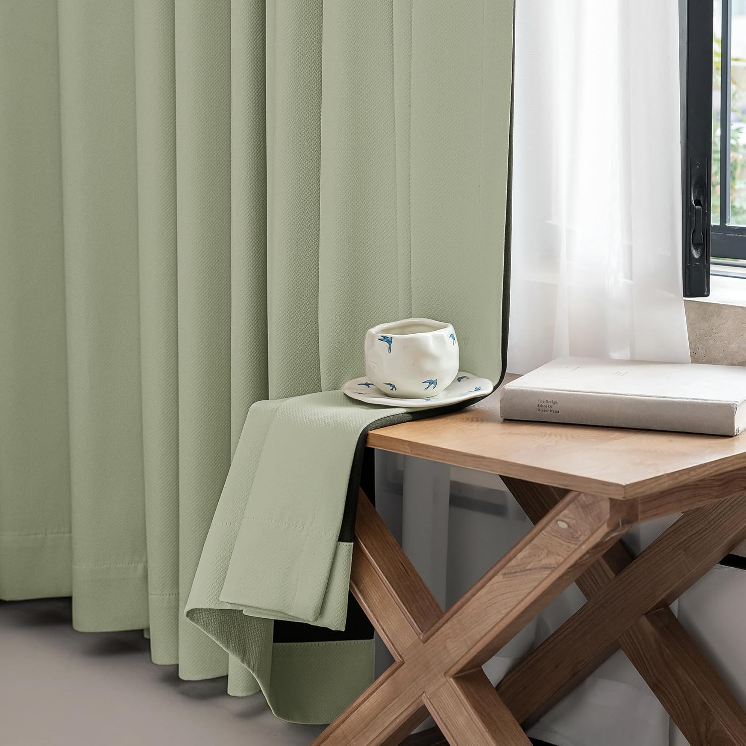 FMFUNCTEX 100% Blackout Curtains for Bedroom, Sage Green Geometric Weave Curtains 84 Inches Long Textured Thermal Insulated Curtain for Living Room, Black Out Drapery Grommet 2 Panels - Image 6