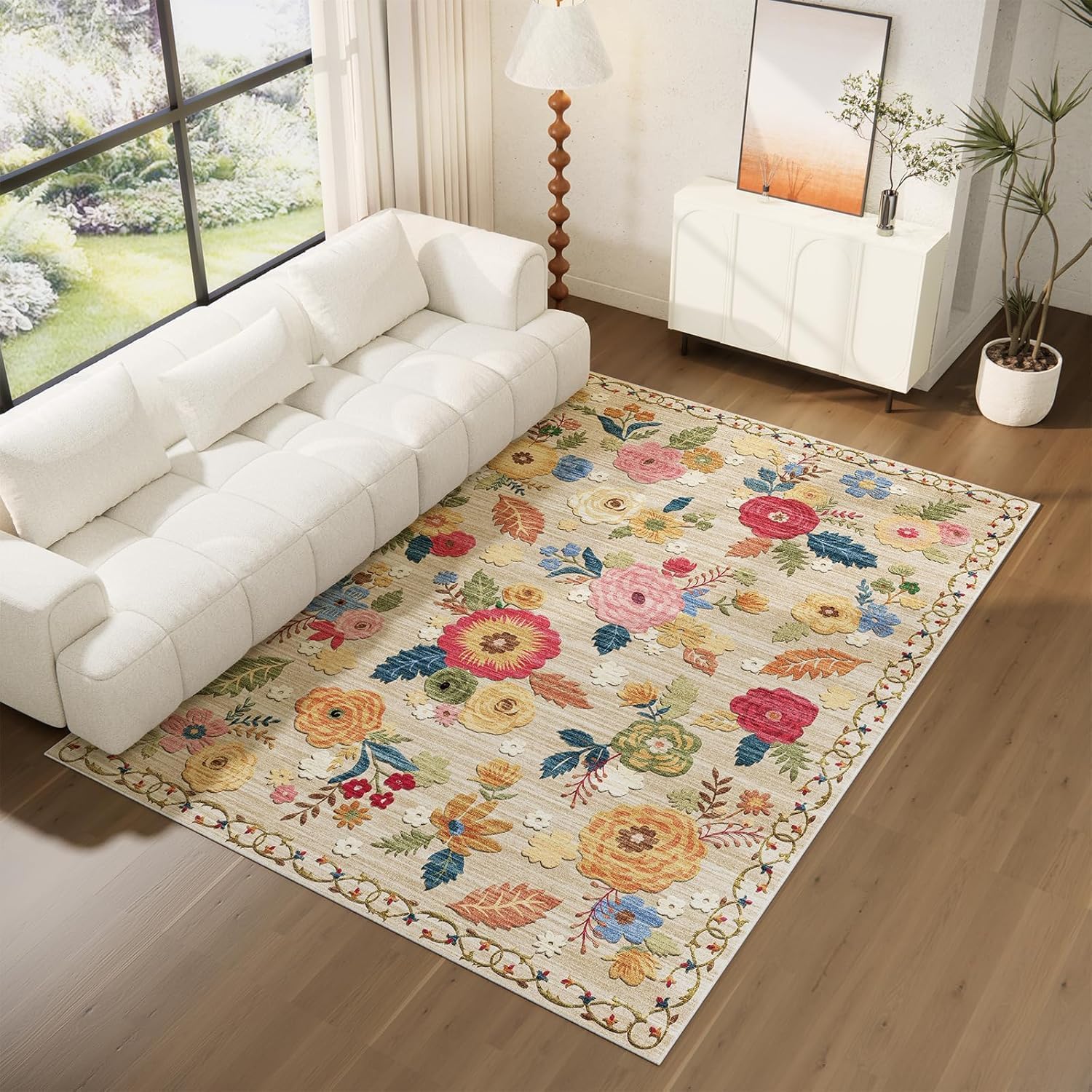 8x10 Area Rugs for Living Room: Washable Rug Non Slip Low Pile Soft Faux Wool Non Shedding Distressed Vintage Floral Large Area Rugs for Bedroom Dining Room Nursery Under Table Farmhouse Home Office - Image 6