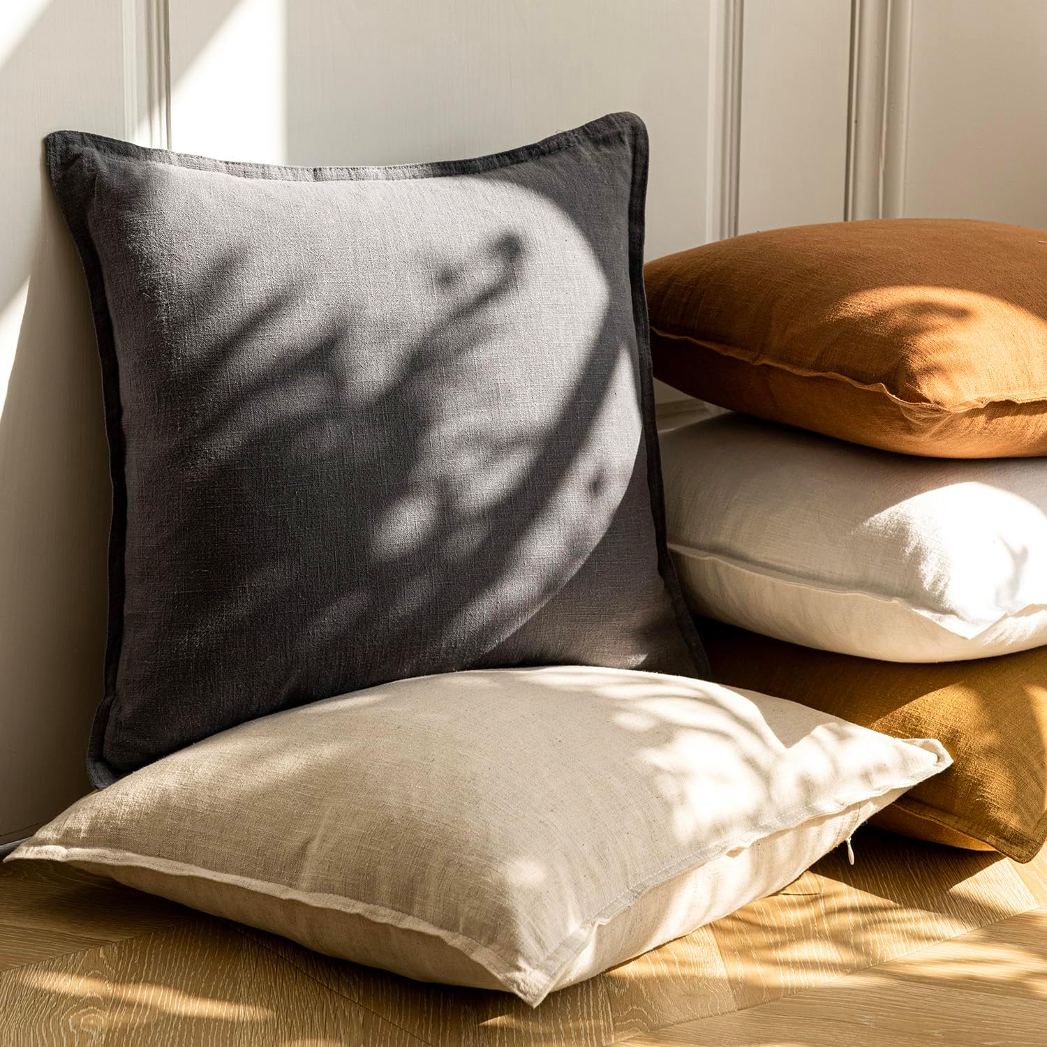 Foindtower Pack of 2, Decorative Linen Soild Throw Pillow Covers Soft Accent Cushion Case Boho Farmhouse Neutral Pillowcase for Couch Sofa Bedroom Living Room Home Decor 20 x 20 Inch Natural Beige - Image 6