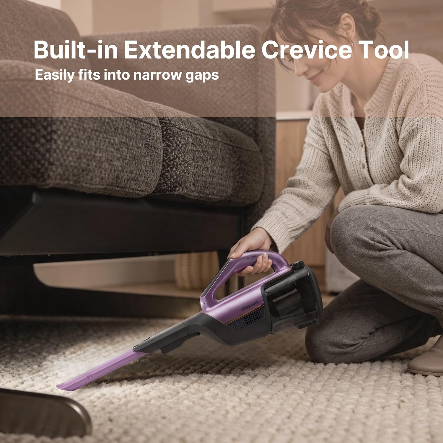 Shop-Vac S4 20V Handheld Vacuum Cordless with Brushless Motor, Motorized Pet Nozzle, Dual-Speed Powerful 15000 Pa Suction Portable Vacuum for Home & Pet Hair, Wall-Mounted, LED Light, Purple - Image 5