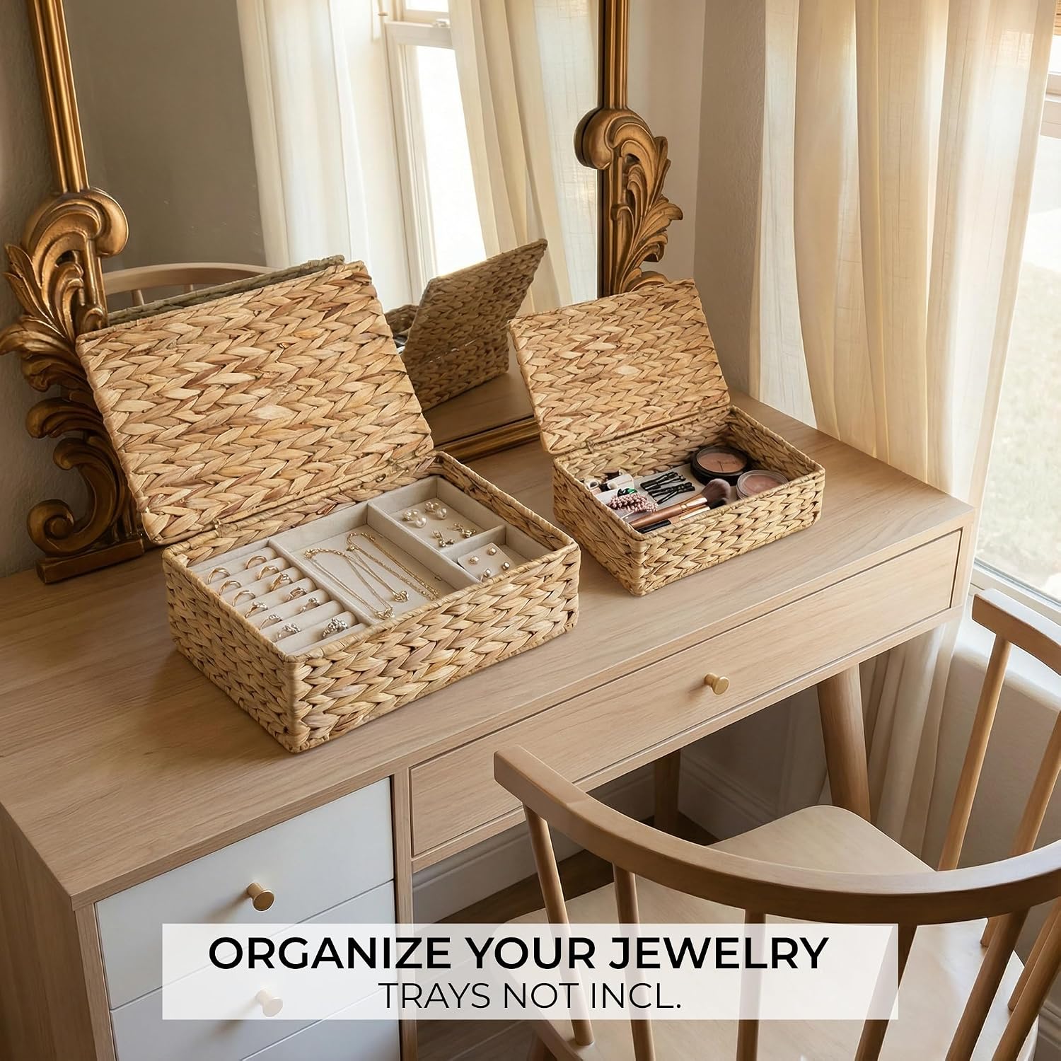 Decorative Storage Boxes with Lids - Set of 2 Beautiful Wicker Organizer Bins for Your Shelves & Home Decor - Safely Store Your Photos, Documents, and Memory Box Keepsakes in a Stylish Rattan Design - Image 8