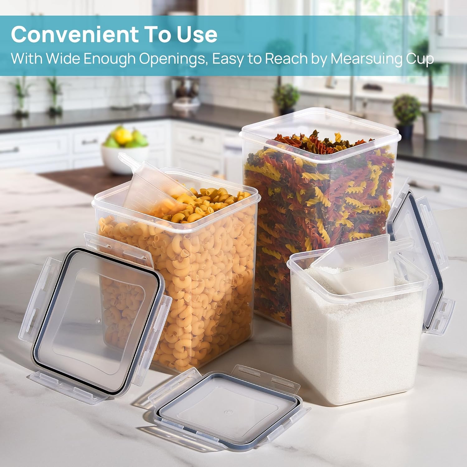 Vtopmart 10 PCS Flour and Sugar Storage Container, Large Airtight Food Canisters with Lids for Kitchen, Pantry Organization, BPA Free, Black - Image 3