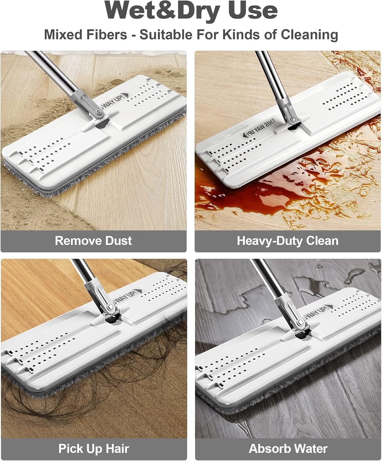 JOYMOOP Microfiber Mop Replacement Pads, 4-Pack 13" × 4.9", Dual Grey & Stripe Pads for Wet & Dry Cleaning, Compatible with Microfiber Flat Mop Heads, Machine Washable, Durable and Scratch-Free - Image 5