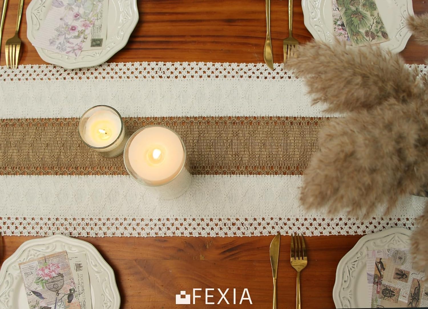 FEXIA Boho Table Runner for Home Decor with Tassels 72 Inches Farmhouse Long Pottery Barn Furniture Rustic Macrame Burlap Table Decoration for Living Room Bridal Shower (12x72 Inches) - Image 6