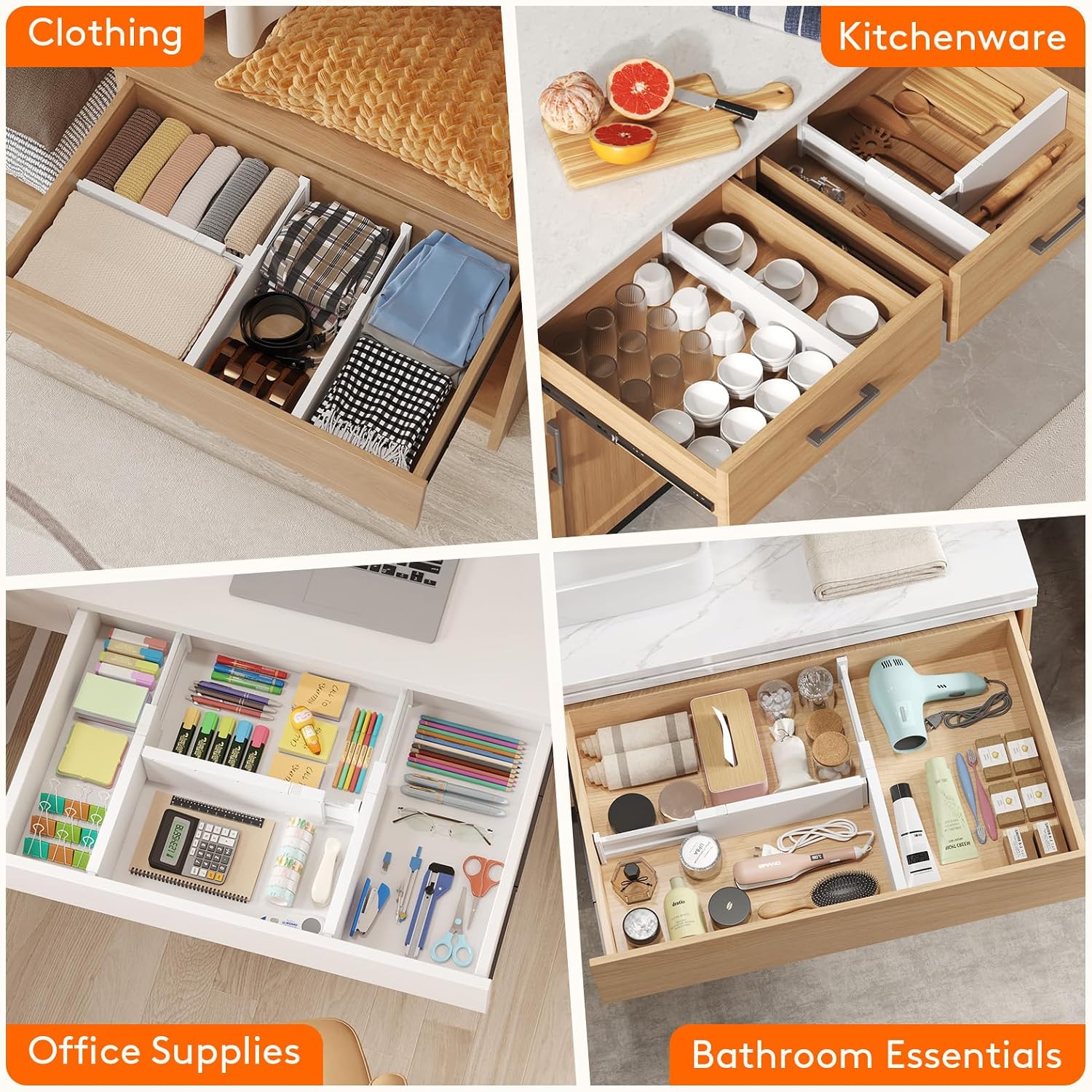 Lifewit 8 Pack 4" High Drawer Dividers 34-56cm/13.5-22" Adjustable Drawer Organizer for Clothes/Utensils, Expandable Drawer Separator in Dresser/Kitchen/Bedroom/Office Organization & Storage White - Image 8