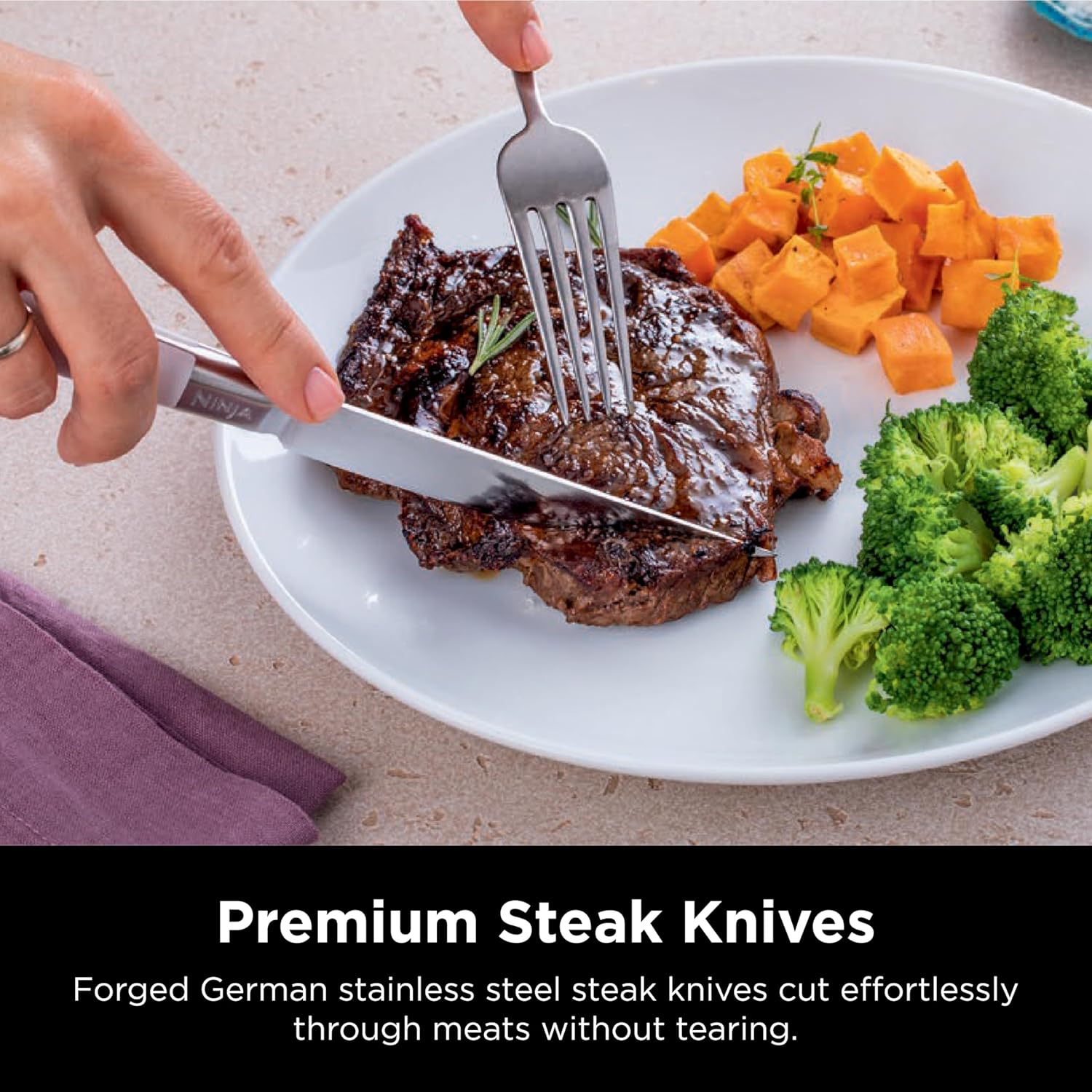 Ninja K52015 Foodi NeverDull 15 Piece Premium Knife System, Wood Series Block, German Stainless Steel, with Built-in Sharpener, Stainless Steel/Walnut - Image 5