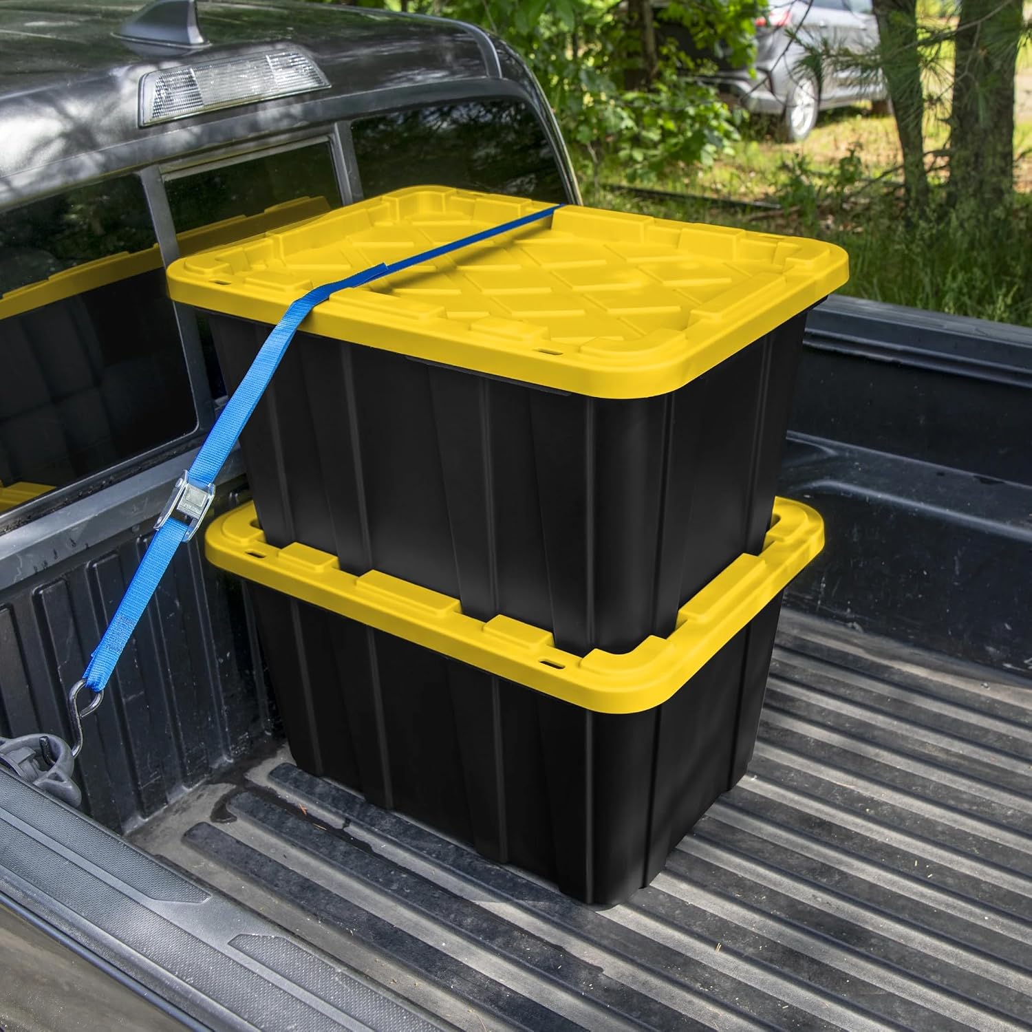 6 Pack 27 Gallon Heavy Duty Storage Bins with Snap Lids, Durable Plastic Storage Totes with Stackable Black Containers & Yellow Latching Covers for Home Garage Moving Organization - Image 6