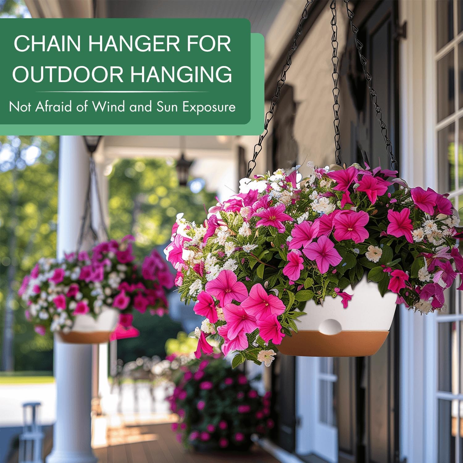 Set of 2-10 Inch Hanging Planters for Indoor Plants with Self-Watering Includes Hanging Pots for Plants, Outdoor Hanging Plant Pot with Drainage, and 2 Types of Hanging Baskets Hangers (White, 10inch) - Image 3
