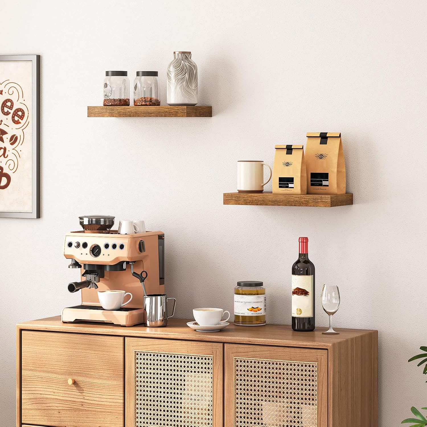 HOOBRO Floating Shelves for Wall, Wall Mounted Shelf Set of 2, 15.7" Hanging Shelf with Invisible Brackets, for Wall Decor Storage in Bathroom Bedroom Kitchen Living Room Office, Rustic Brown BF40BJ01 - Image 9