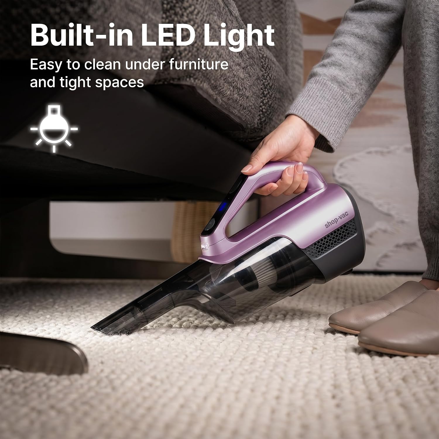 Shop-Vac S3 20V Handheld Vacuum Cordless, Dual-Speed Powerful Portable Car Vacuum Rechargeable, Wall-Mounted Lightweight Hand Vacuum for Home & Car, LED Light, HEPA Filter, Purple - Image 5