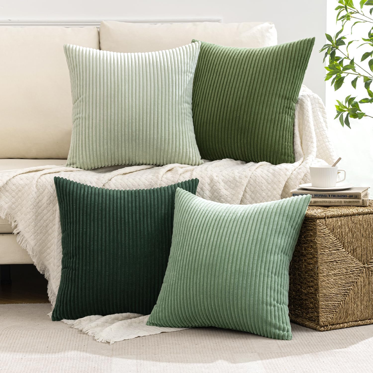 MIULEE Boho Farmhouse Sage Green Throw Pillow Covers 18x18 Inch Set of 4 Mordern Nordic Cushion Covers Soft Corduroy Spring Home Decor for Couch Bed Sofa Living Room Forest Green - Image 5
