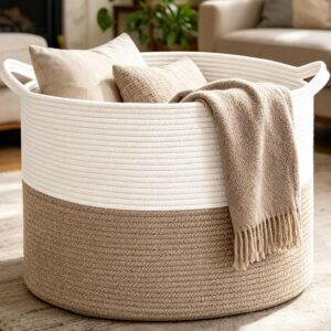 Large Woven Blanket Basket,65L Cott...