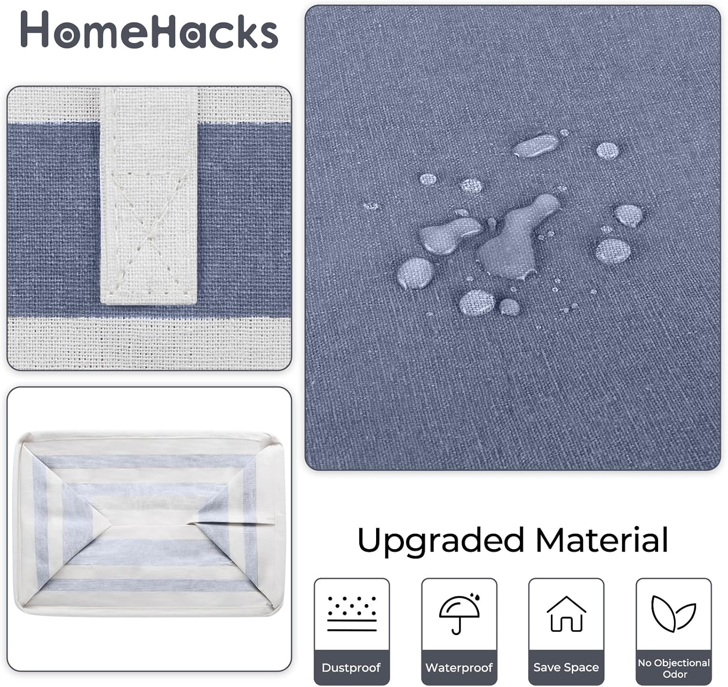 HomeHacks 2 Pack Large Laundry Baskets, Waterproof, Freestanding Laundry Hampers, Collapsible Clothes Hamper with Reinforced Handles in Laundry, College Dorm, Bathroom, Bedroom (Grey+Blue, 75Lx2) - Image 5
