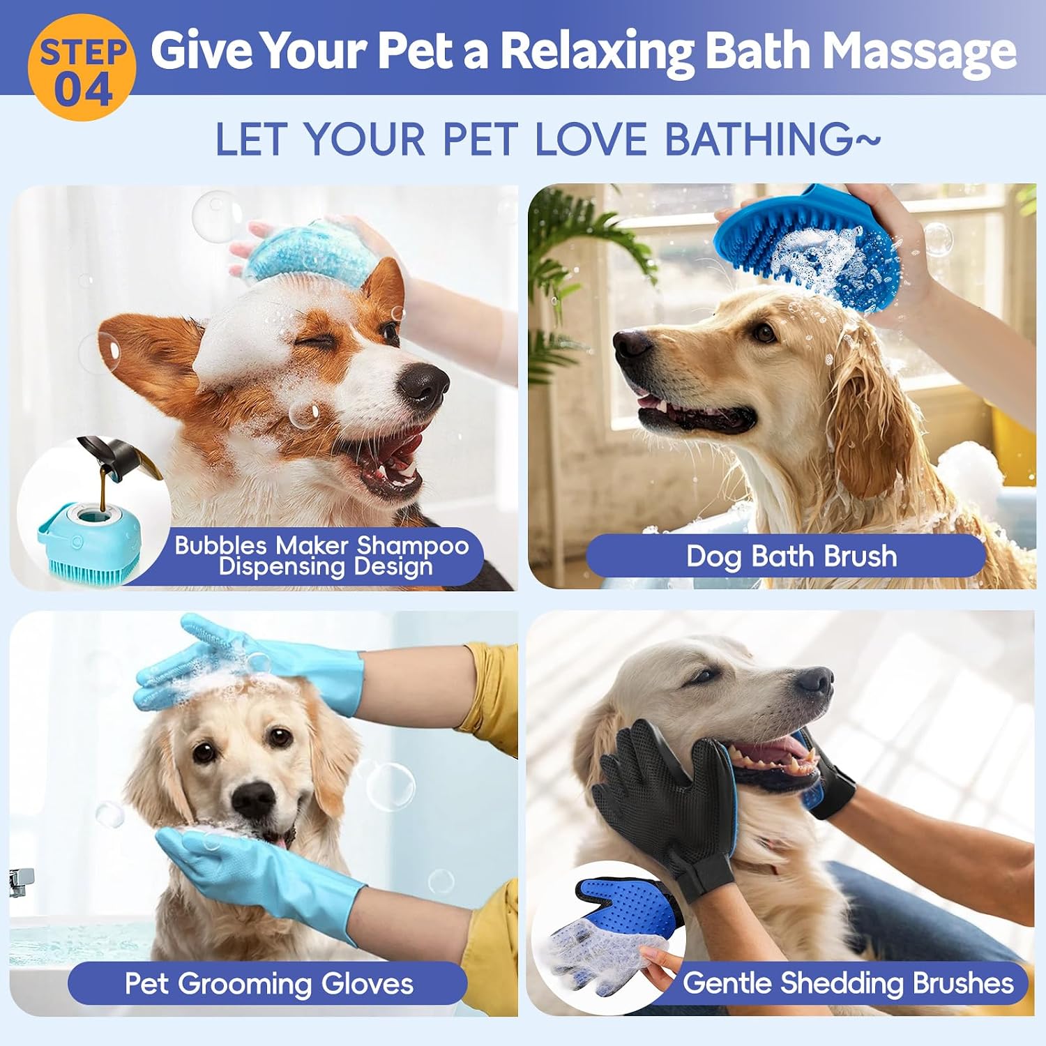 Dog Brush for Shedding 13pcs Bath Grooming Kit with Pet Nail Clipper and File - Dog Bath Brush Cat Grooming Supplies, Dematting Comb Bath Brush Shampoo Scrubber for Dogs and Cats - Image 6