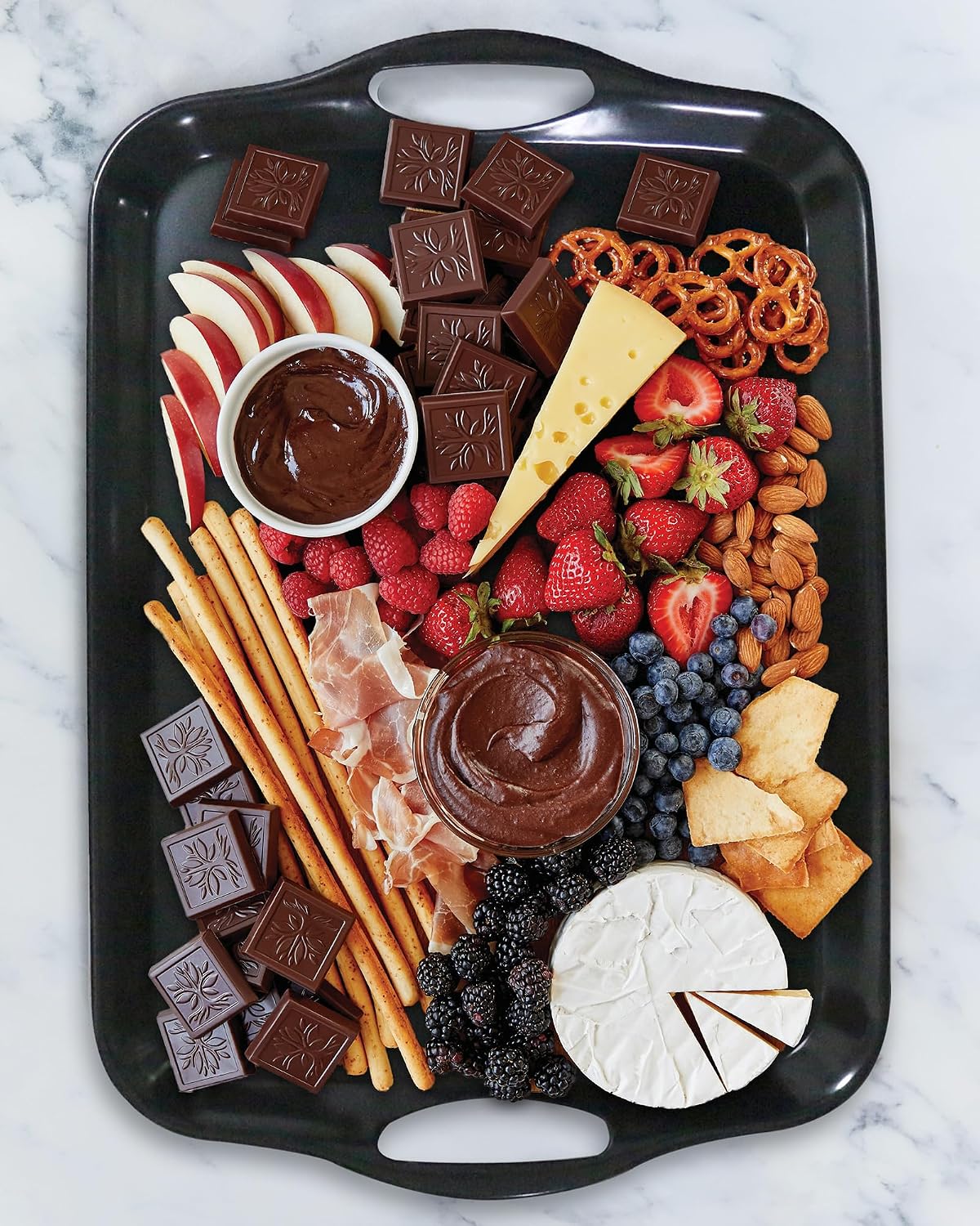 Czlizdyt 17.5 x 12’’ Large Melamine Serving Tray with Handles, Set of 2 Rectangular Melamine Serving Platters, Dishwasher Safe Trays for Eating, Appetizer, Charcuterie, Snack, Fruits, Desserts, Black - Image 3