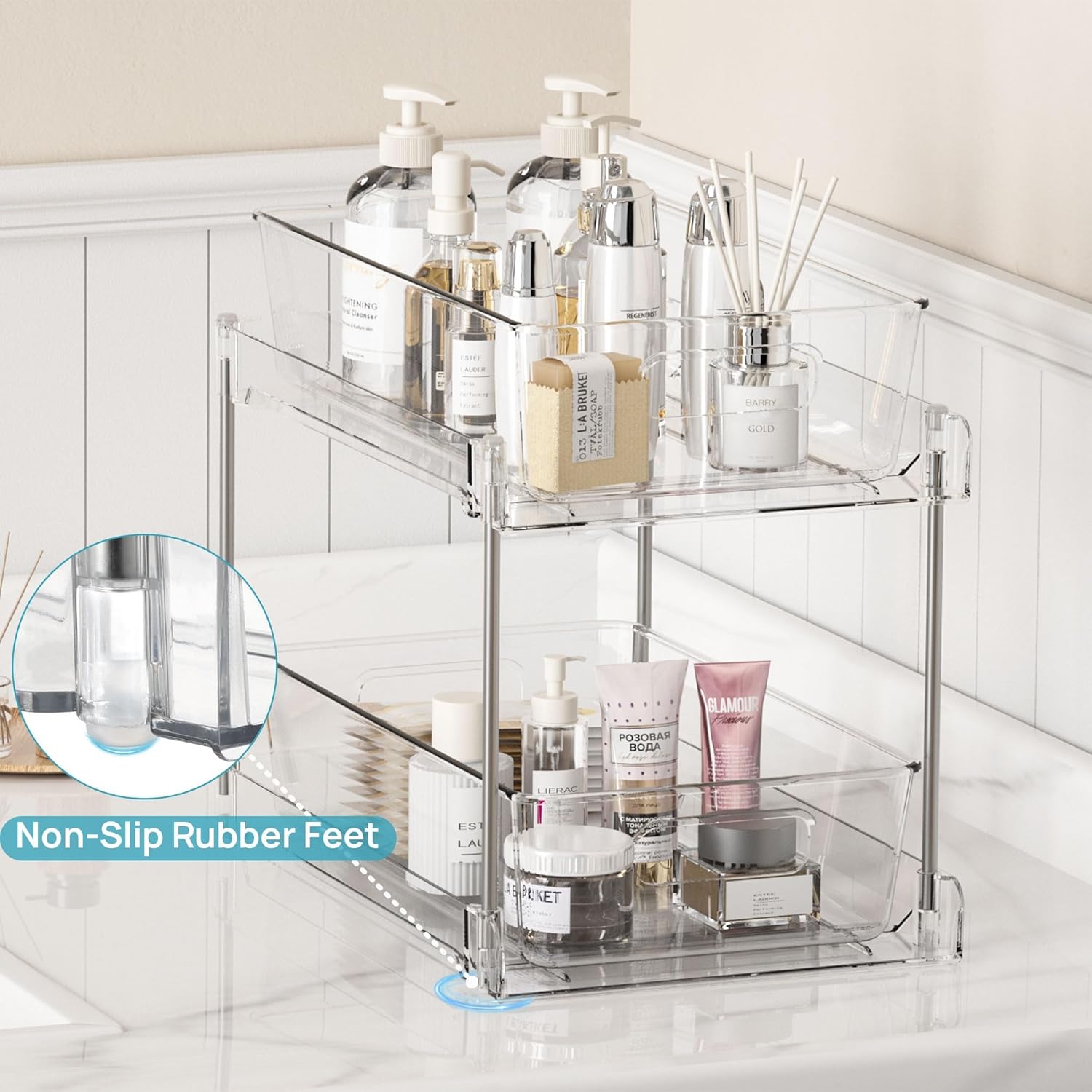Vtopmart 4 Pack Bathroom Under Sink Organizers Organizer, 2 Tier Clear Pull-Out Organization (S-Standard) - Image 5