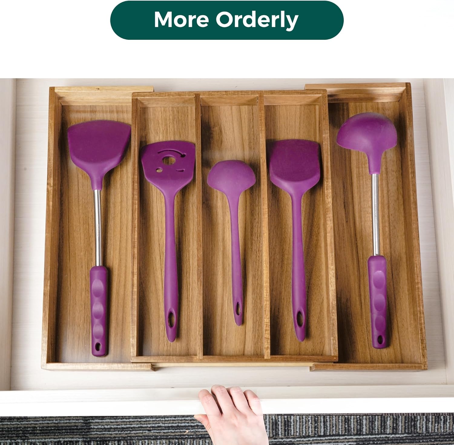 Utoplike Acacia Kitchen Drawer Organizer Expandable, Large Utensils and Cutlery Tray, Adjustable Silverware Divider for Knives Flatware - Image 4