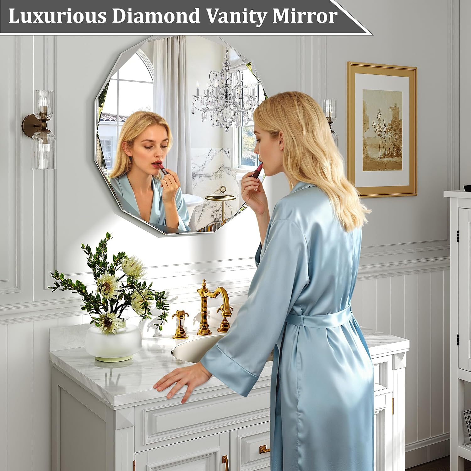 Krymnar 30x30 Inch Round Beveled Bathroom Mirror, Circle Frameless Copper-Free Silver Mirror, Modern Vanity Mirror, Decorative Wall Mirrors for Restroom, Bedroom, Living Room, Bathroom, Entryway - Image 2