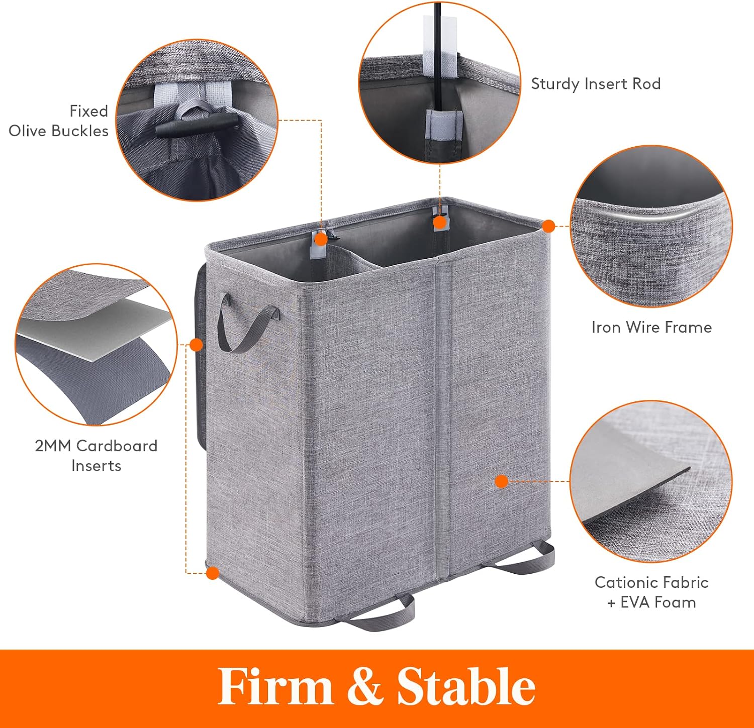 Lifewit Double Laundry Hamper with Lid and Removable Laundry Bags, Large Collapsible 2 Dividers Dirty Clothes Basket with Handles for Bedroom, Laundry Room, Closet, Bathroom, College, 136L Gray - Image 2