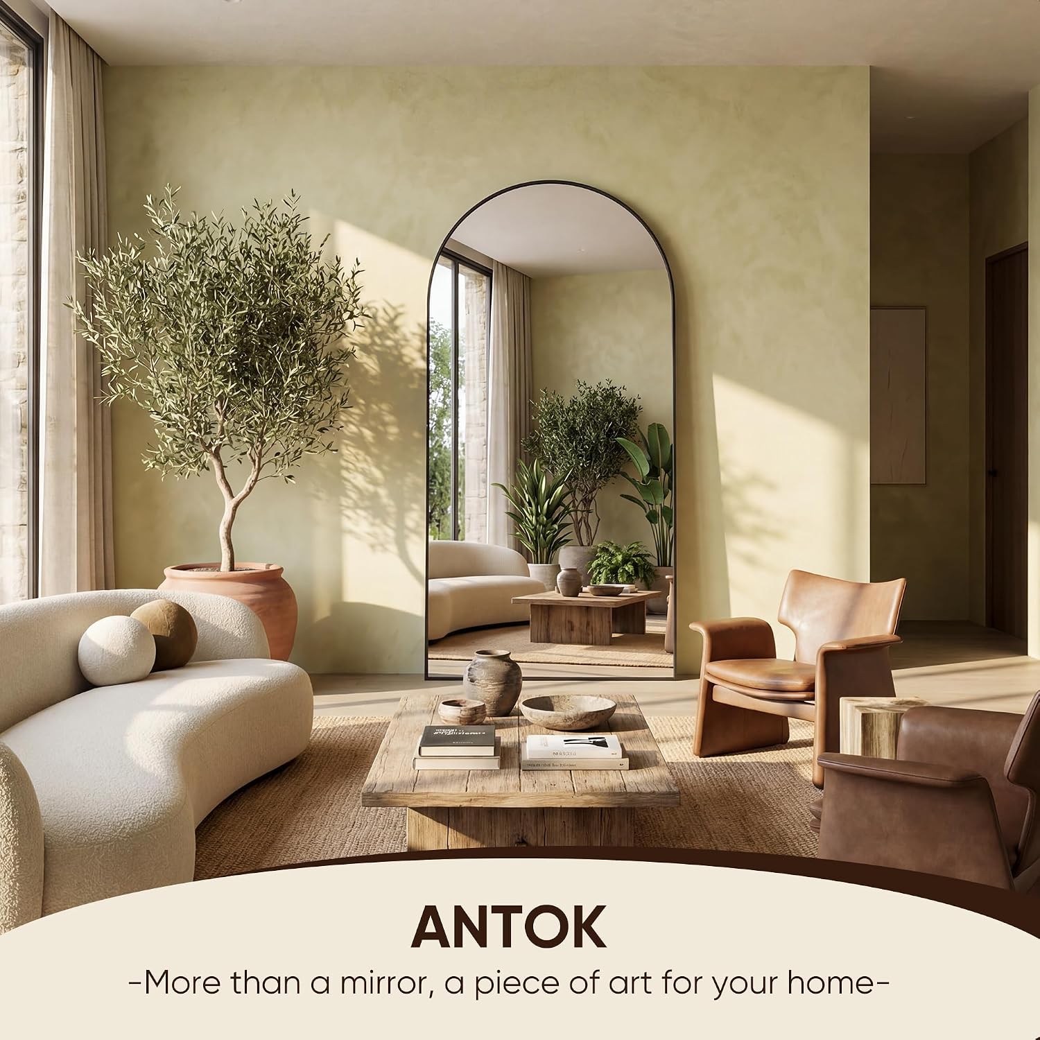 Antok 71" x32” Arched Full Length Floor Mirror, Black Aluminum Frame, Free Standing/Wall Mount/Leaning for Bedroom, Living Room, Dressing Room - Image 4