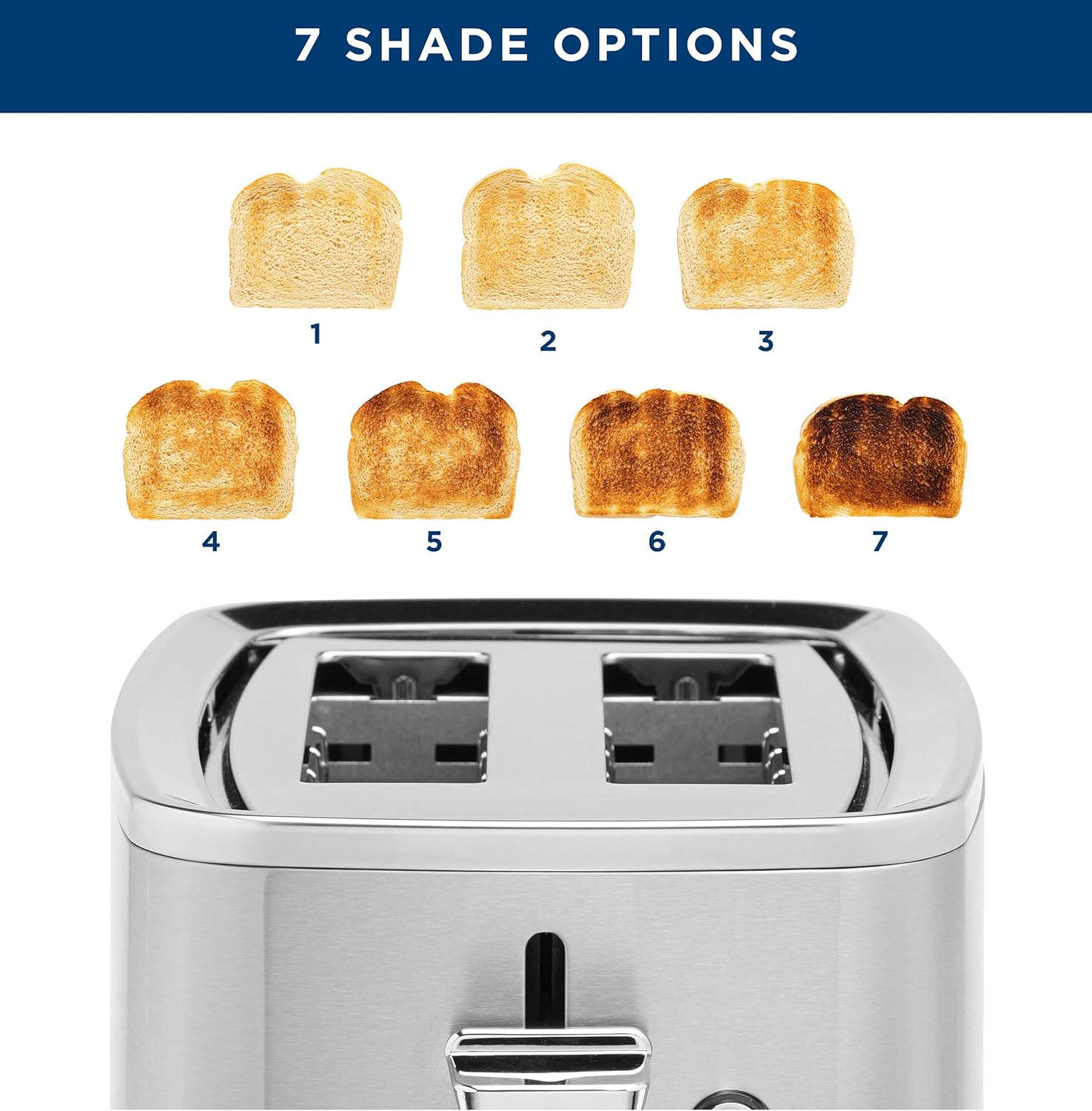 GE 2 Slice Stainless Steel Toaster, Extra Wide Slots for Toasting Bagels, Breads, Waffles & More, 7 Adjustable Shade Settings, Removable Crumb Tray, Countertop Kitchen Essentials, 850 Watts - Image 5