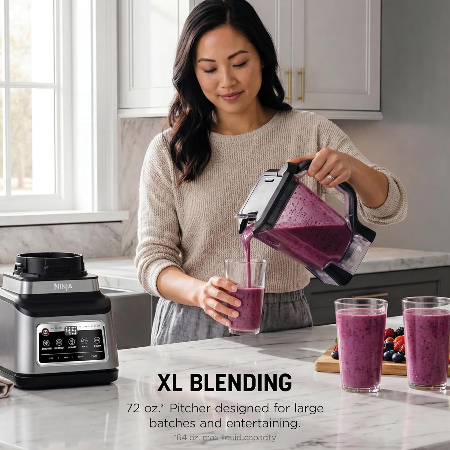 Ninja BN801 Professional Plus Kitchen System, 1400 WP, 5 Functions for Smoothies, Chopping, Dough & More with Auto IQ, 72-oz.* Blender Pitcher, 64-oz. Processor Bowl, (2) 24-oz. To-Go Cups, Grey - Image 3