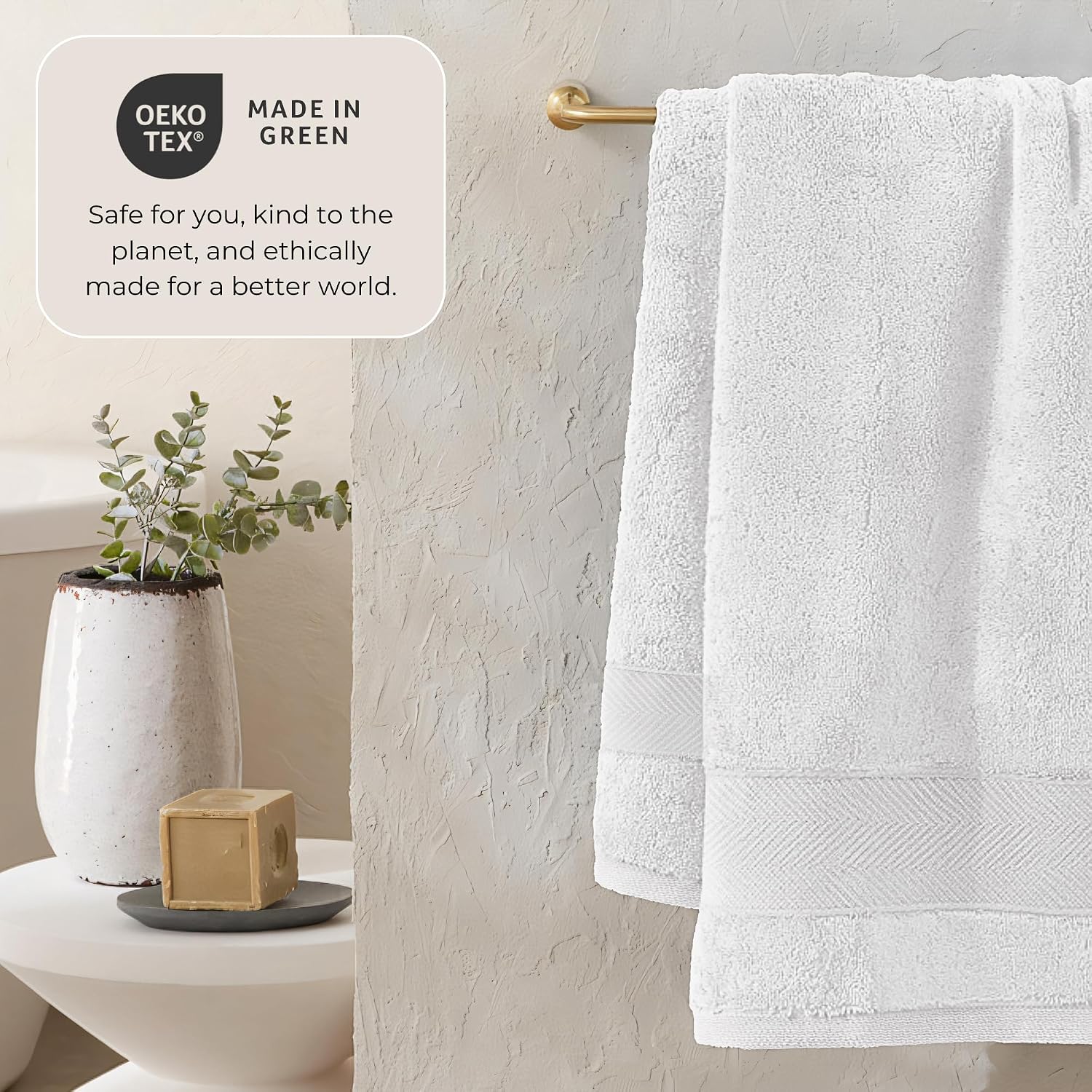 Viscose from Bamboo Bath Towels Set of 6 - Extra Plush 700 GSM Quick Dry Cotton Blend for Luxury Bathroom Comfort - Super Soft, Large, Absorbent - Chalk - Image 3