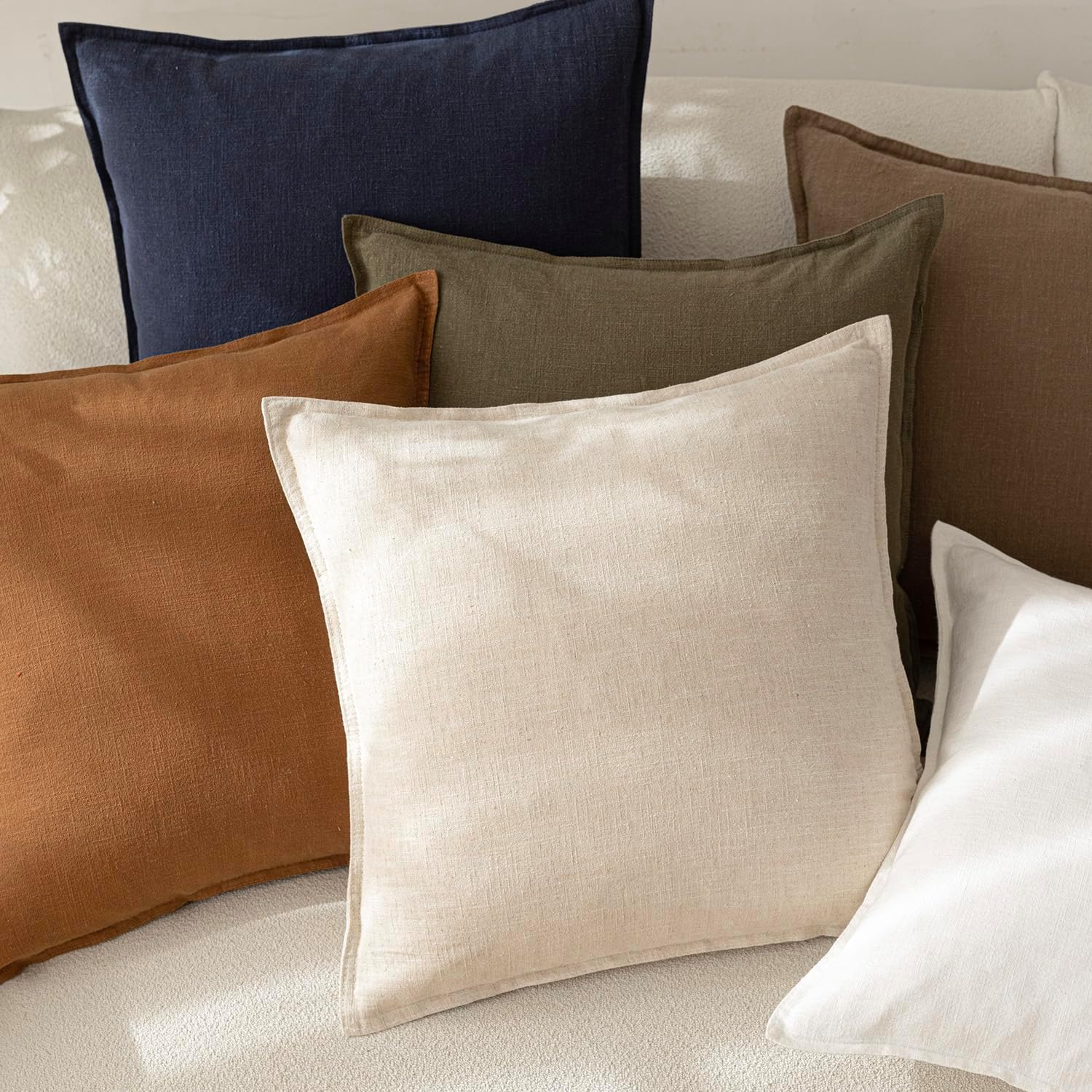 Foindtower Pack of 2, Decorative Linen Soild Throw Pillow Covers Soft Accent Cushion Case Boho Farmhouse Neutral Pillowcase for Couch Sofa Bedroom Living Room Home Decor 20 x 20 Inch Natural Beige - Image 5
