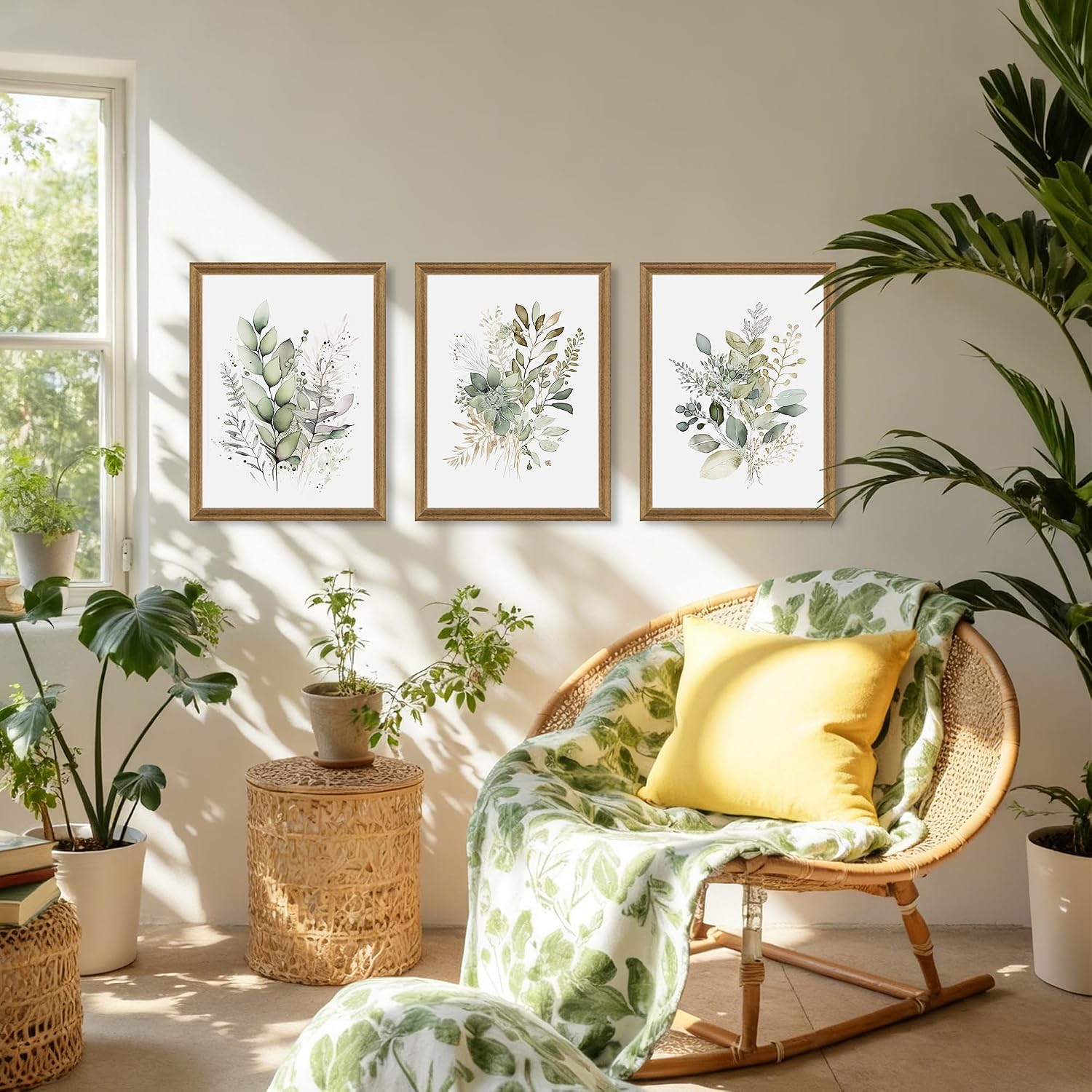 WRFON Framed Sage Green Botanical Wall Art Set of 3, Watercolor Eucalyptus & Wild Plant Canvas Prints, Minimalist Green Wall Decor for Living Room Bedroom Bathroom, 12x16 Inches - Image 3