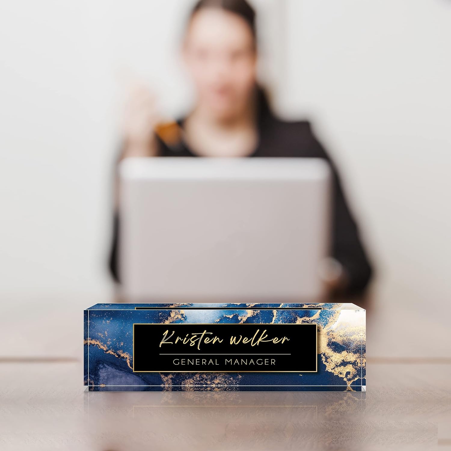 Custom Name Plate for Desk, Desk Name Plate Personalized, Office Decor for Women Men, Acrylic Desktop Accessories, Office Gifts for Coworkers Boss Teacher, Employee Appreciation Gifts (Blue Coast) - Image 4