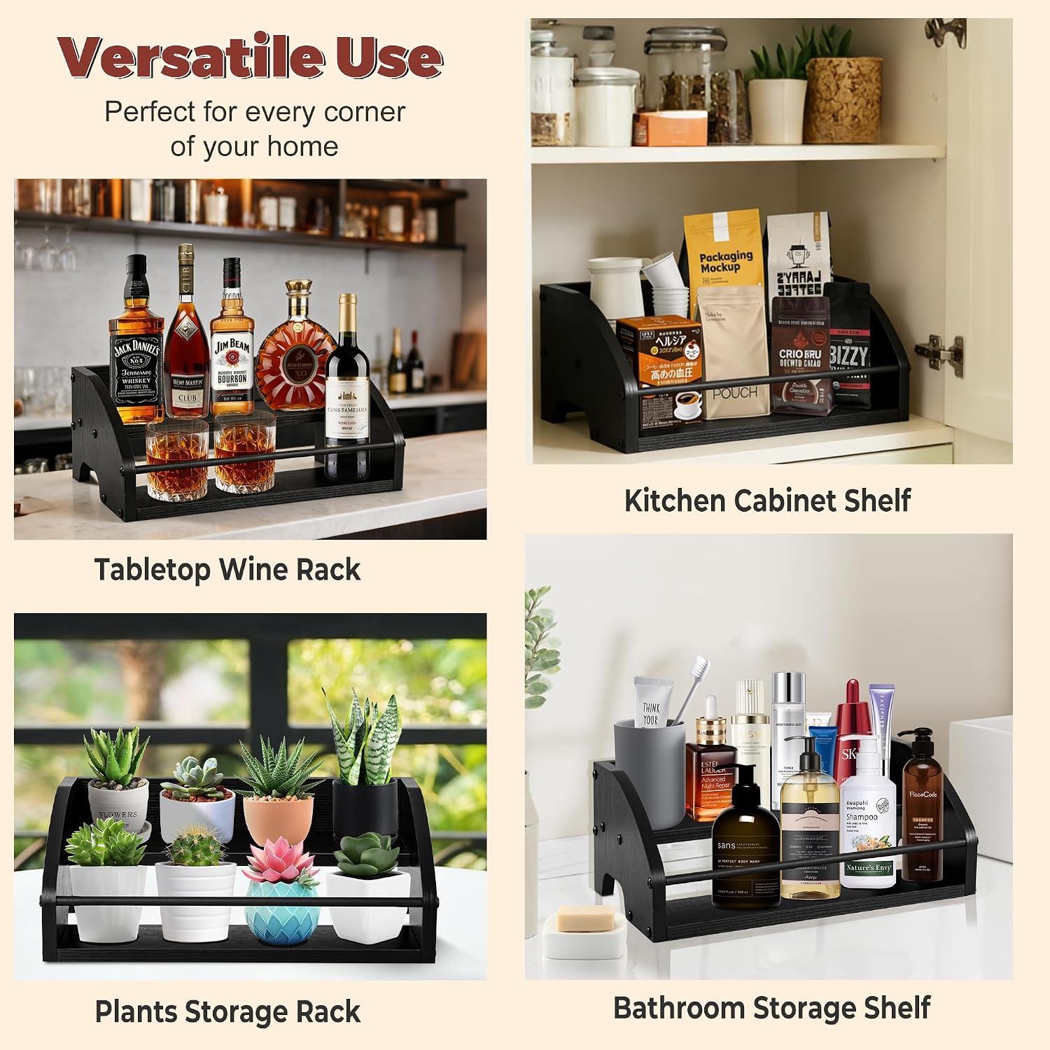 Mini Coffee Syrup Rack, 2-Tier | Syrup Bottles Holder, Liquor Bottle Display Shelf, Rustic Wooden Countertop Organizer, For Coffee Bar, Spirits, Tea - Image 7
