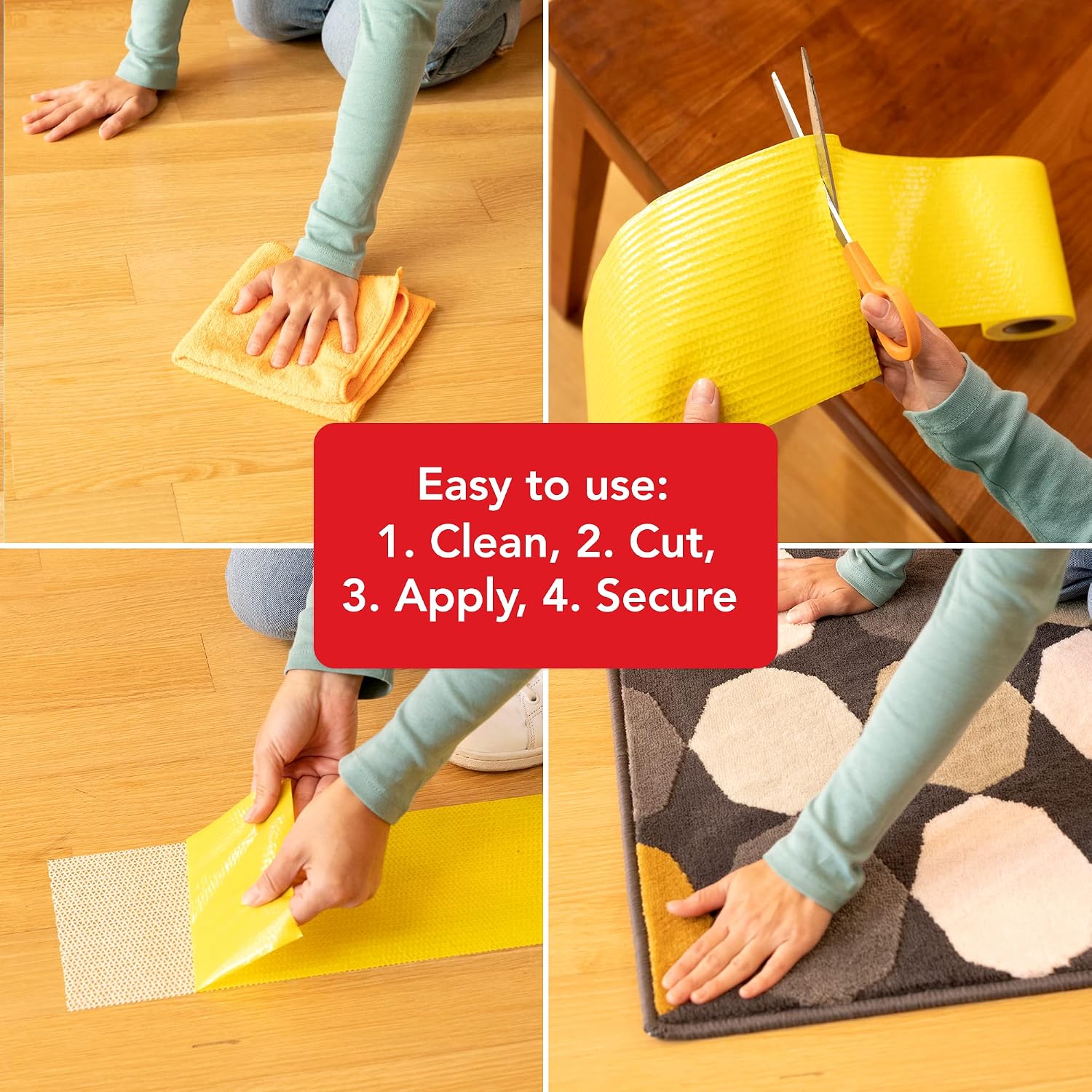 Rug Grip Rug Gripper Double Sided Non-Slip Residue Free Carpet Tape for Area Rugs and Runners - Works on All Floor Types including Hardwood, Tile, Carpet and Vinyl (6in" x 25ft) - Image 4