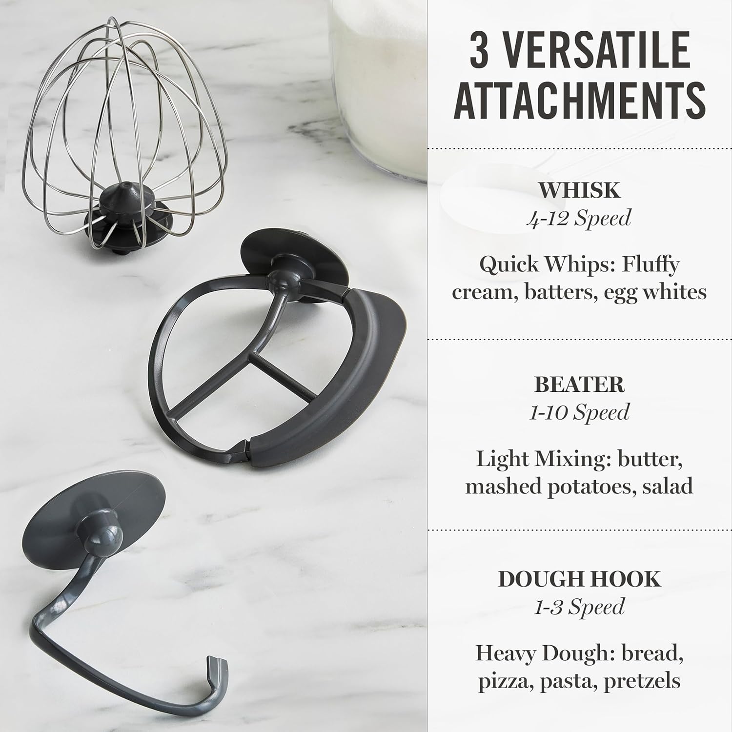 Martha Stewart 5.3Qt Stand Mixer, 12-Speed Tilt-Head Electric Kitchen Mixer with Stainless Steel Bowl, Dough Hook, Whisk & Beater, Splash Guard, Ideal for Baking Bread, Cake & Whipping, Caviar Gray - Image 5