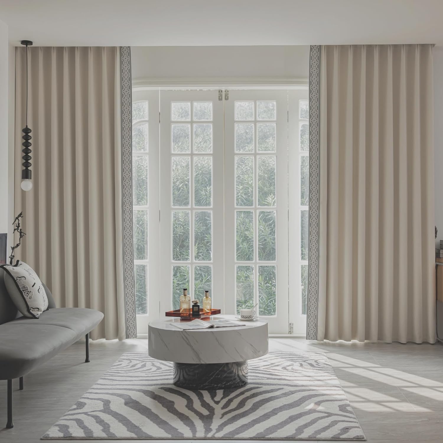 VisionaryHomeDesign Ivory Cream Cotton Blend Curtain Panels with Trim Design, Pinch Pleat Curtains, Blackout Curtains for Sliding Patio Doors Bedroom (Set of 2) (52W x 96L) - Image 2