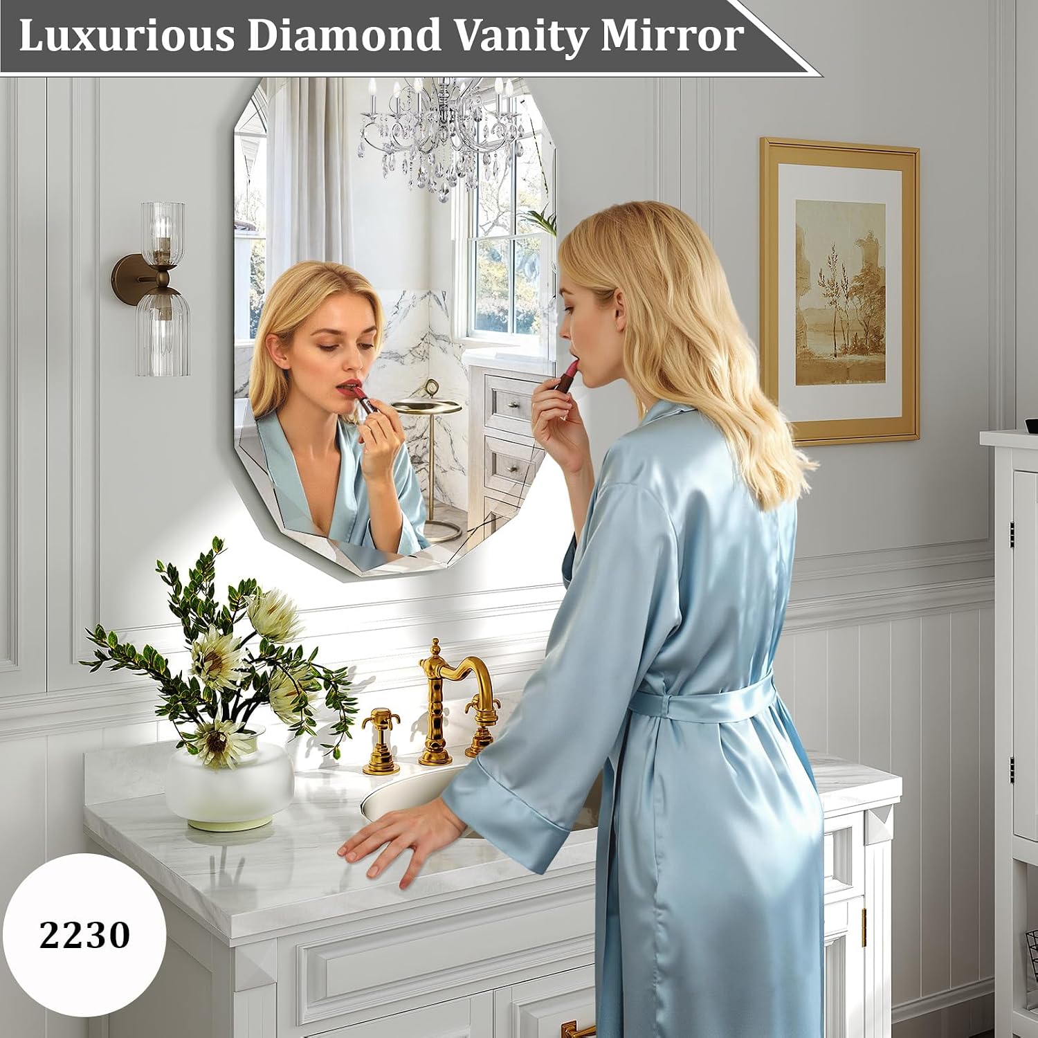 Krymnar 30x22 Inch Beveled Oval Bathroom Mirror, Frameless Copper-Free Silver Mirror, Modern Vanity Mirror, Decorative Wall Mirrors Over Sink for Restroom, Bedroom, Living Room, Bathroom, Entryway - Image 6