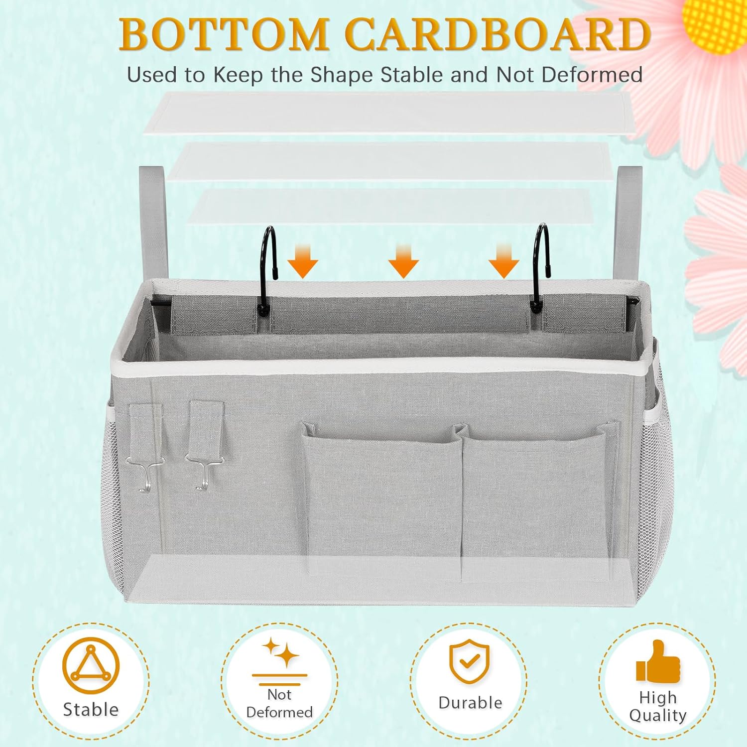 Bedside Storage Caddy/Bedside Hanging Storage Bag for Headboards Bunk Beds Dorm Rooms Book Phone Magazine Holder (Grey) - Image 7