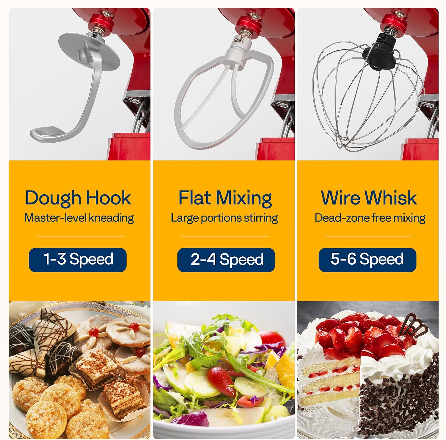 VIVOHOME 3-in-1 Stand Mixer, 6 Quart Electric Tilt-Head Kitchen Mixer with Bowl, Multifunctional Food Mixer with Meat Grinder and Blender Attachments, Dough Hook, Beater, and Whisk, Red - Image 5