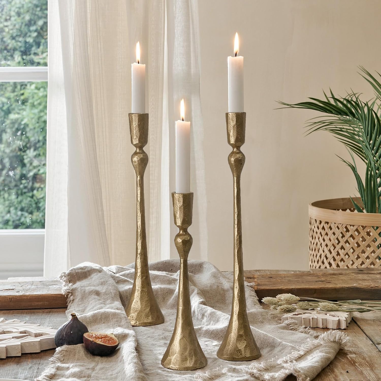 Vintage Cast Iron Taper Candle Holder - Set of 3 Decorative Candle Stand, Candlestick Holder for Wedding, Dinning, Party (Antique Brass) - Image 7