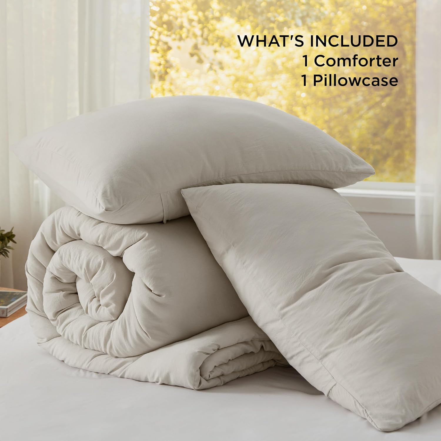 Bedsure Twin/Twin XL Comforter Set, Beige Soft Prewashed Bedding for All Seasons, 2 Pieces GentleSoft™ Bed Set, 1 Lightweight Comforter (68"x88") and 1 Pillowcase (20"x26") - Image 6