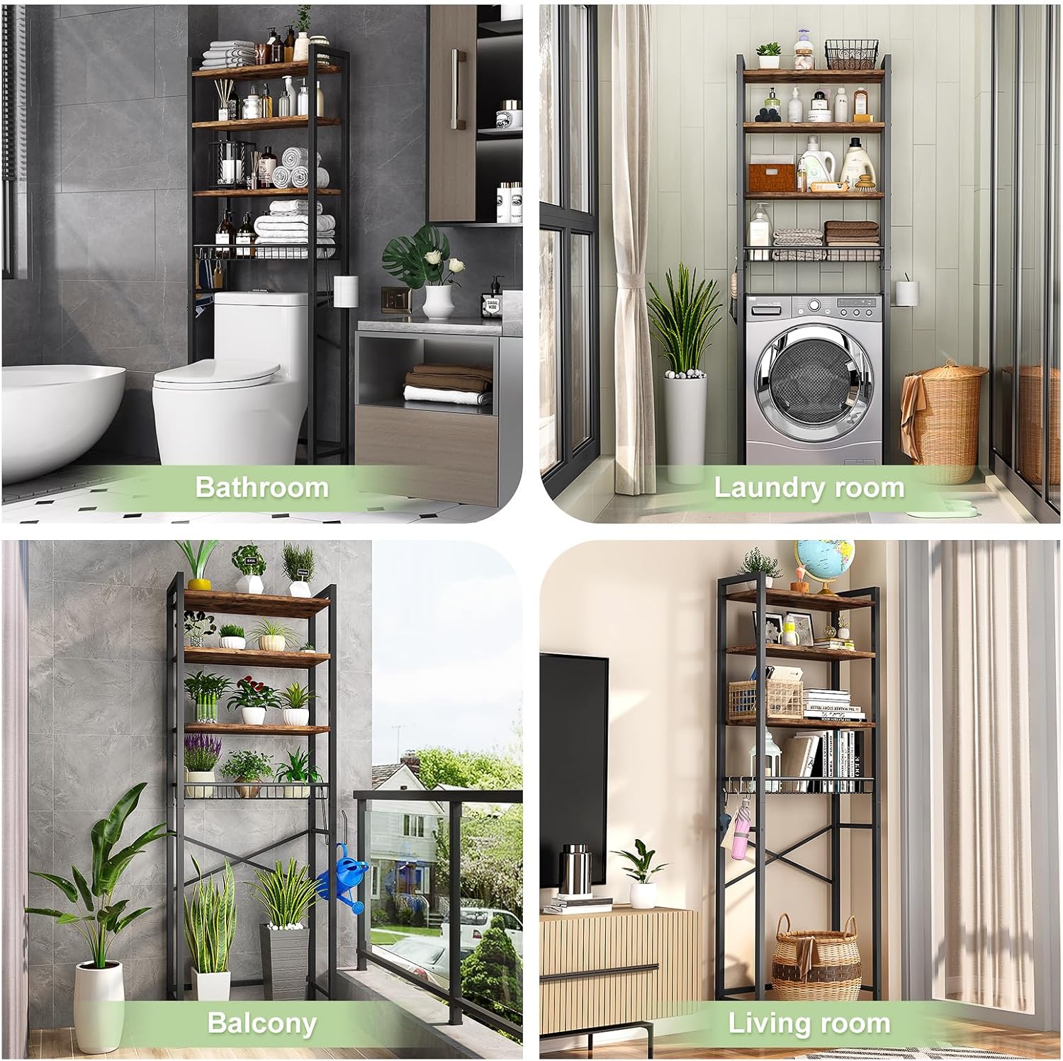 Kalrin Over-The-Toilet Storage Rack, 4-Tier Bathroom Organizer Shelf Over Toilet with Adjustable Shelf and Basket, Freestanding Space Saver Bathroom Shelves Above Toilet for Room (Vintage Brown) - Image 3